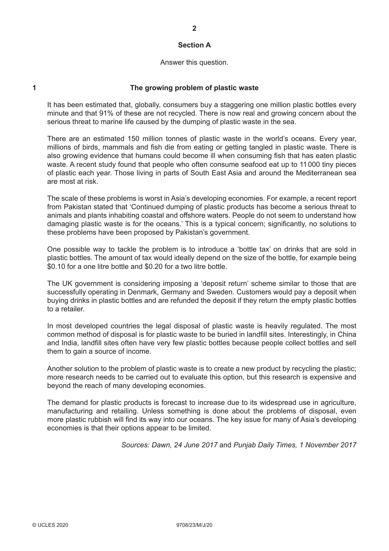Cambridge A Level Economics 9708 2020 May/June Paper 2 · Variant 3 question paper, page 2 of 4