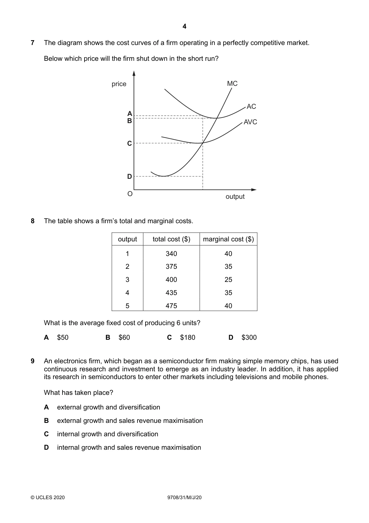Cambridge A Level Economics 9708 2020 May/June Paper 3 · Variant 1 question paper, page 4 of 12