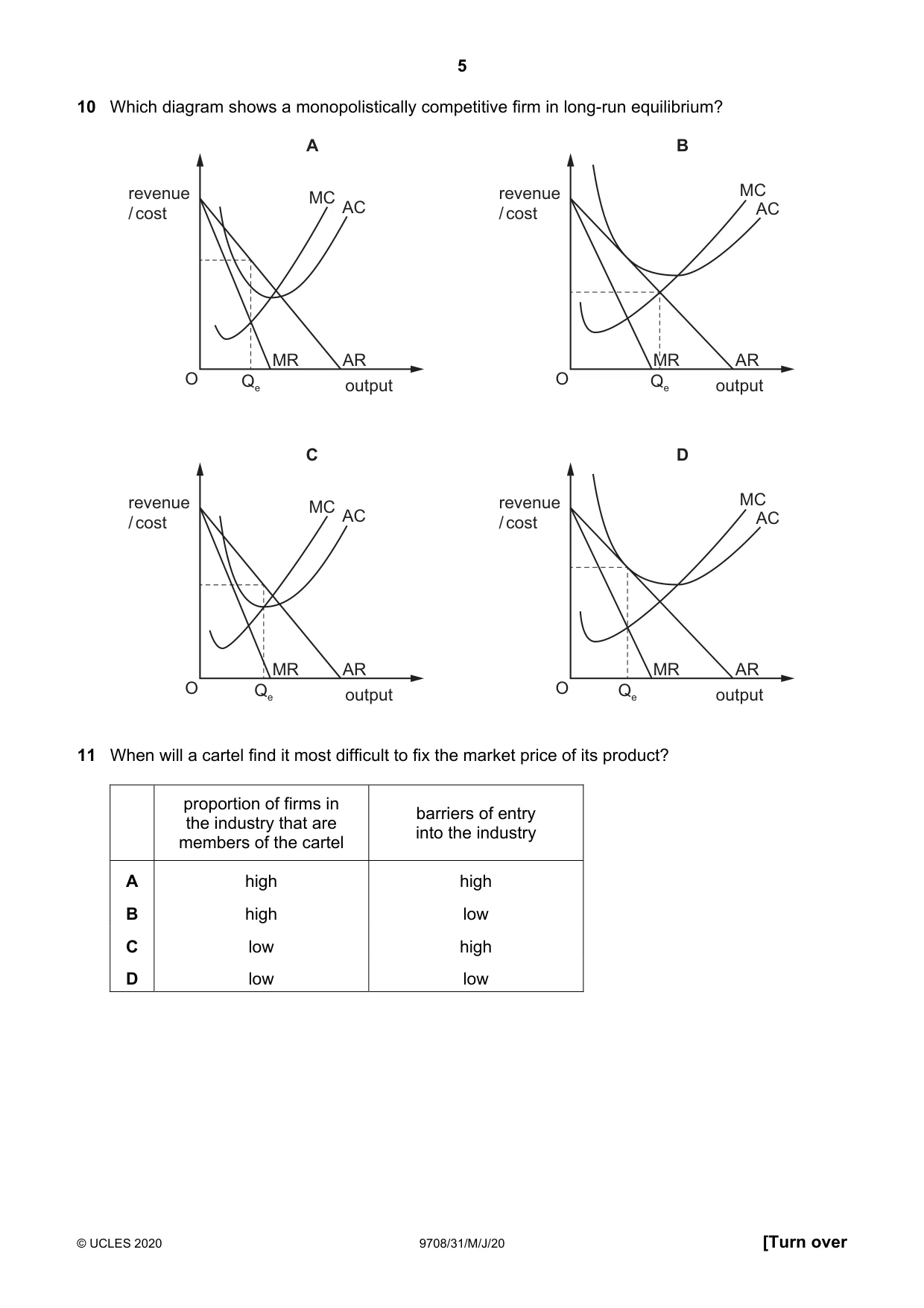 Cambridge A Level Economics 9708 2020 May/June Paper 3 · Variant 1 question paper, page 5 of 12