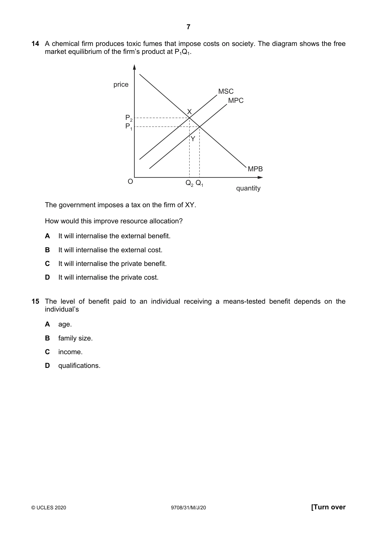 Cambridge A Level Economics 9708 2020 May/June Paper 3 · Variant 1 question paper, page 7 of 12