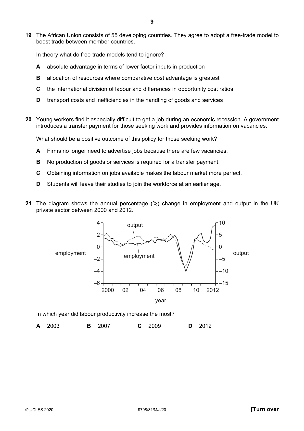 Cambridge A Level Economics 9708 2020 May/June Paper 3 · Variant 1 question paper, page 9 of 12