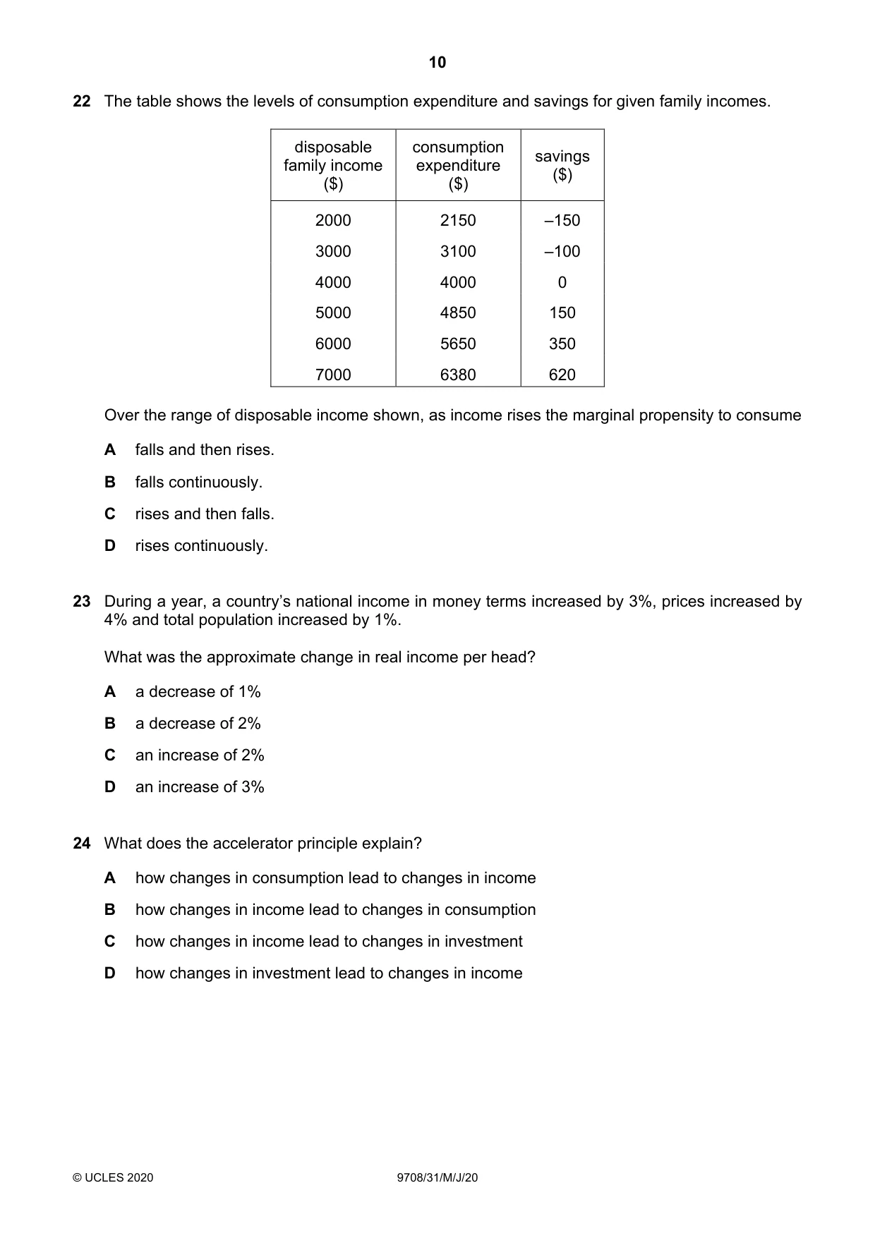 Cambridge A Level Economics 9708 2020 May/June Paper 3 · Variant 1 question paper, page 10 of 12