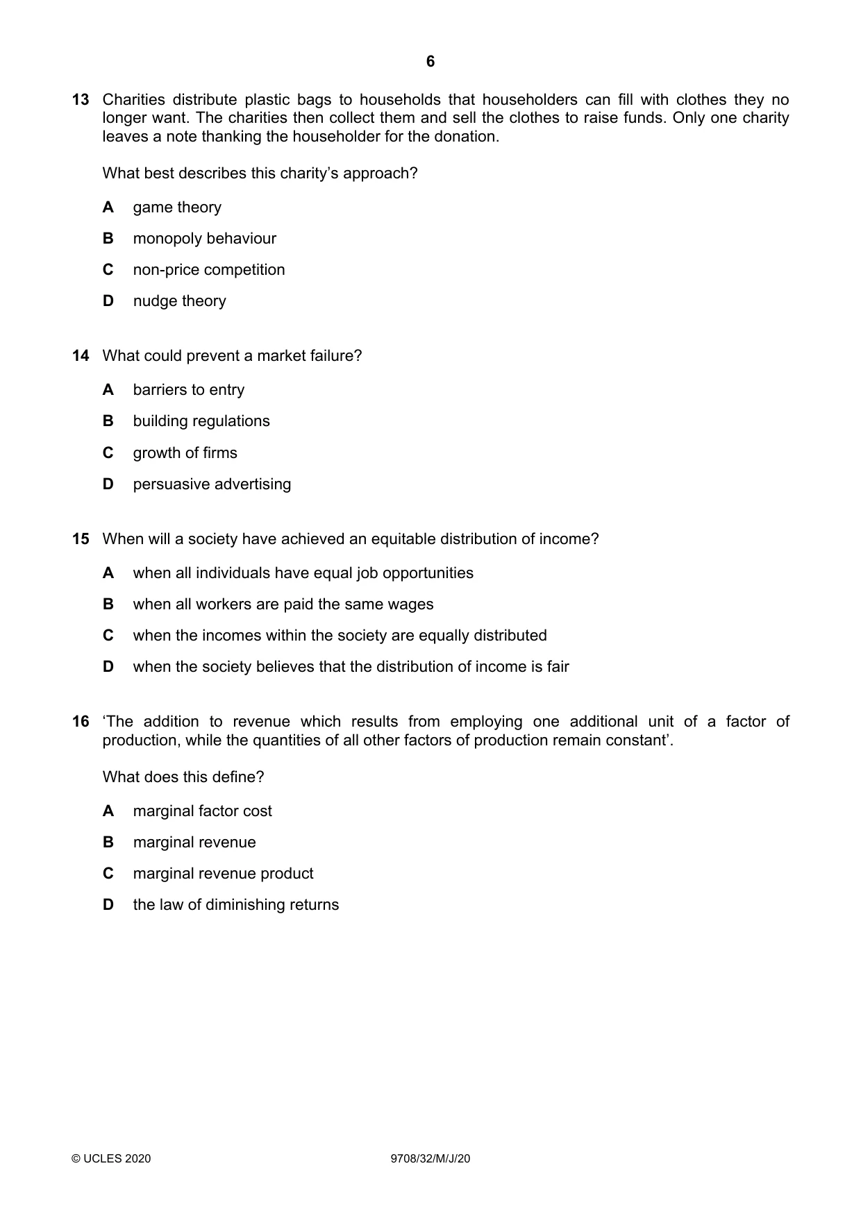 Cambridge A Level Economics 9708 2020 May/June Paper 3 · Variant 2 question paper, page 6 of 12