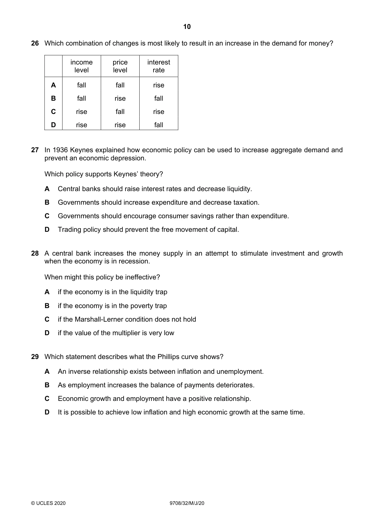 Cambridge A Level Economics 9708 2020 May/June Paper 3 · Variant 2 question paper, page 10 of 12