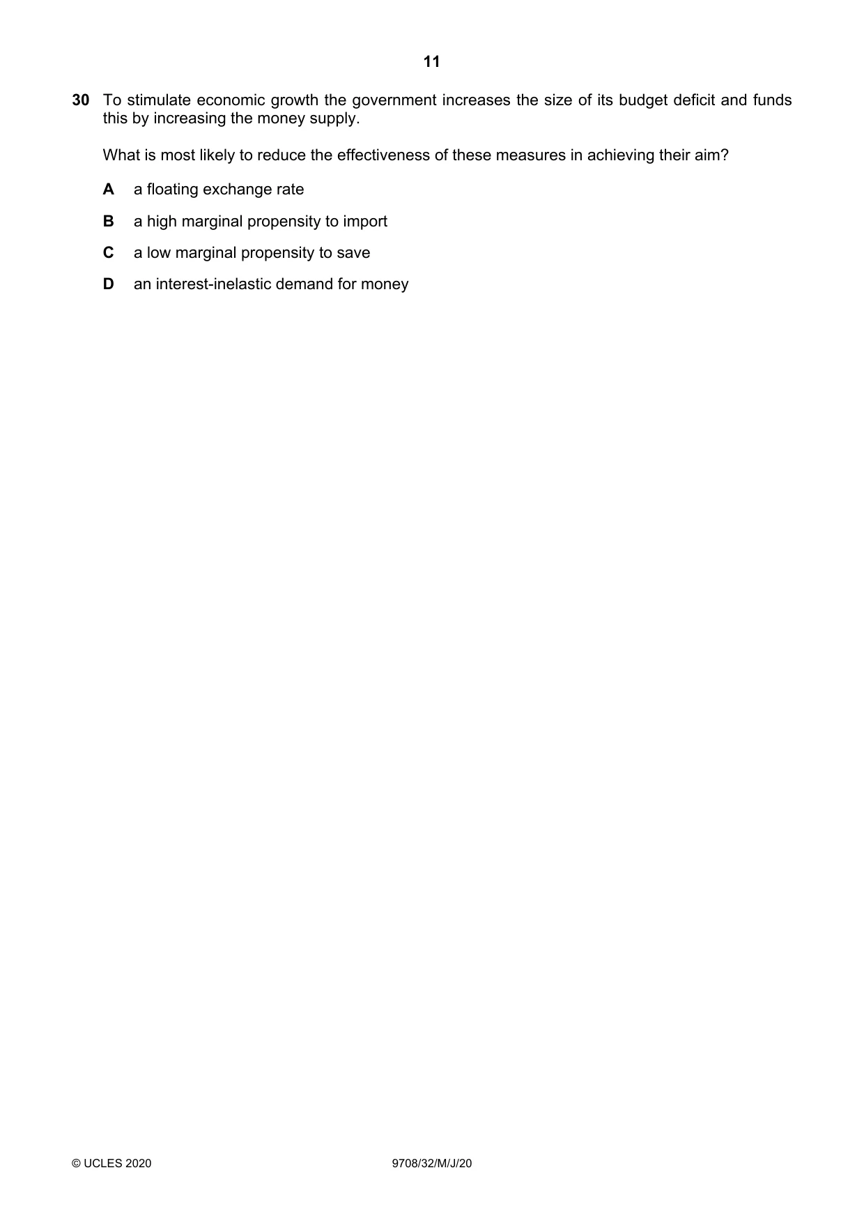 Cambridge A Level Economics 9708 2020 May/June Paper 3 · Variant 2 question paper, page 11 of 12