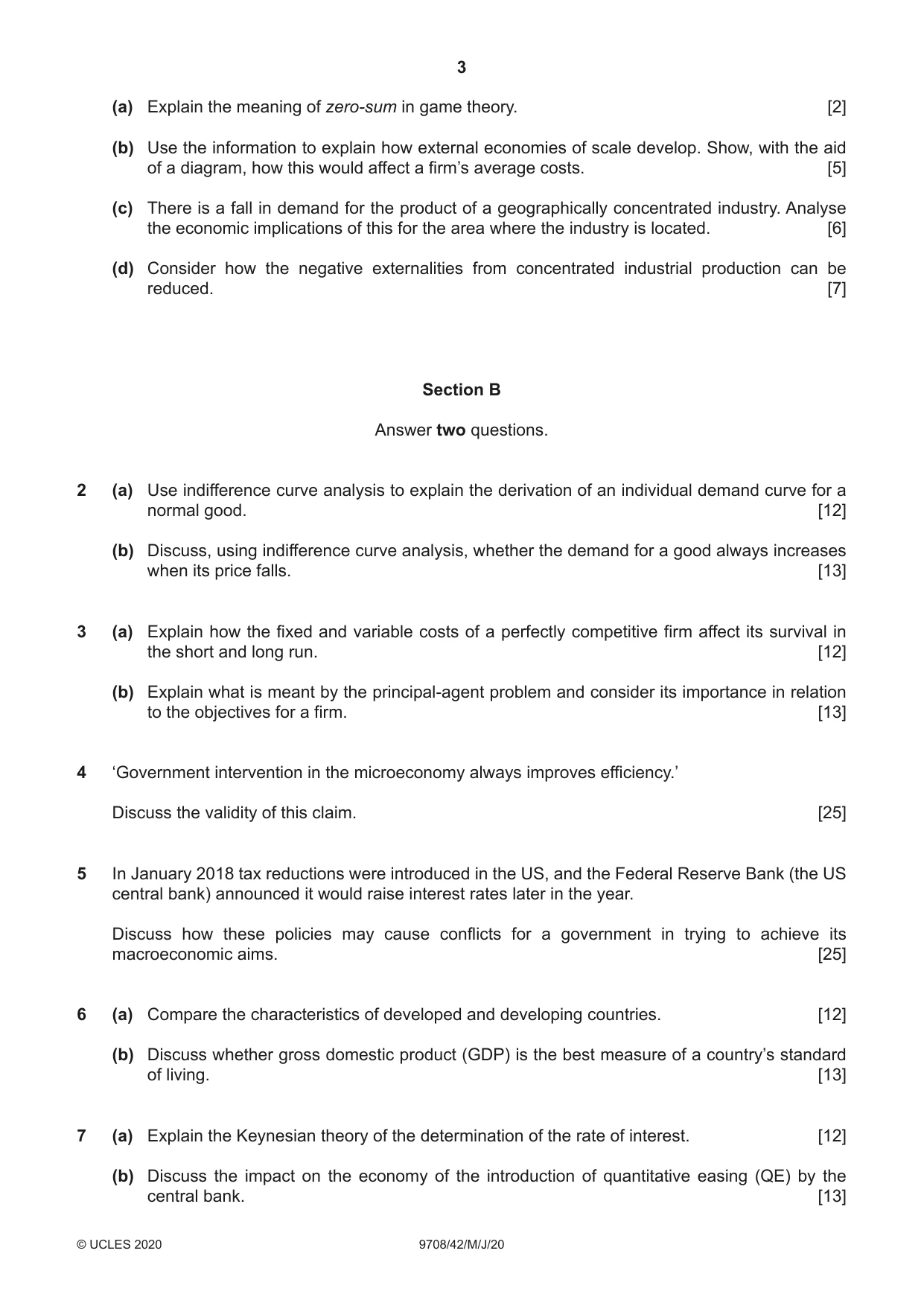 Cambridge A Level Economics 9708 2020 May/June Paper 4 · Variant 2 question paper, page 3 of 4