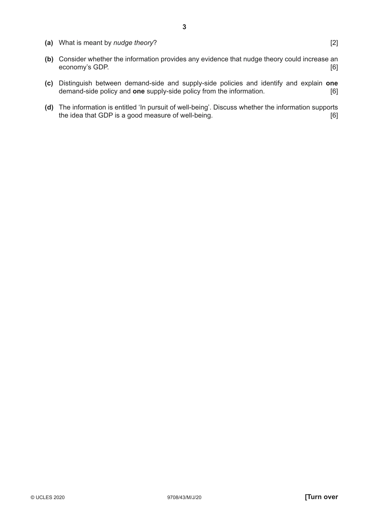 Cambridge A Level Economics 9708 2020 May/June Paper 4 · Variant 3 question paper, page 3 of 4
