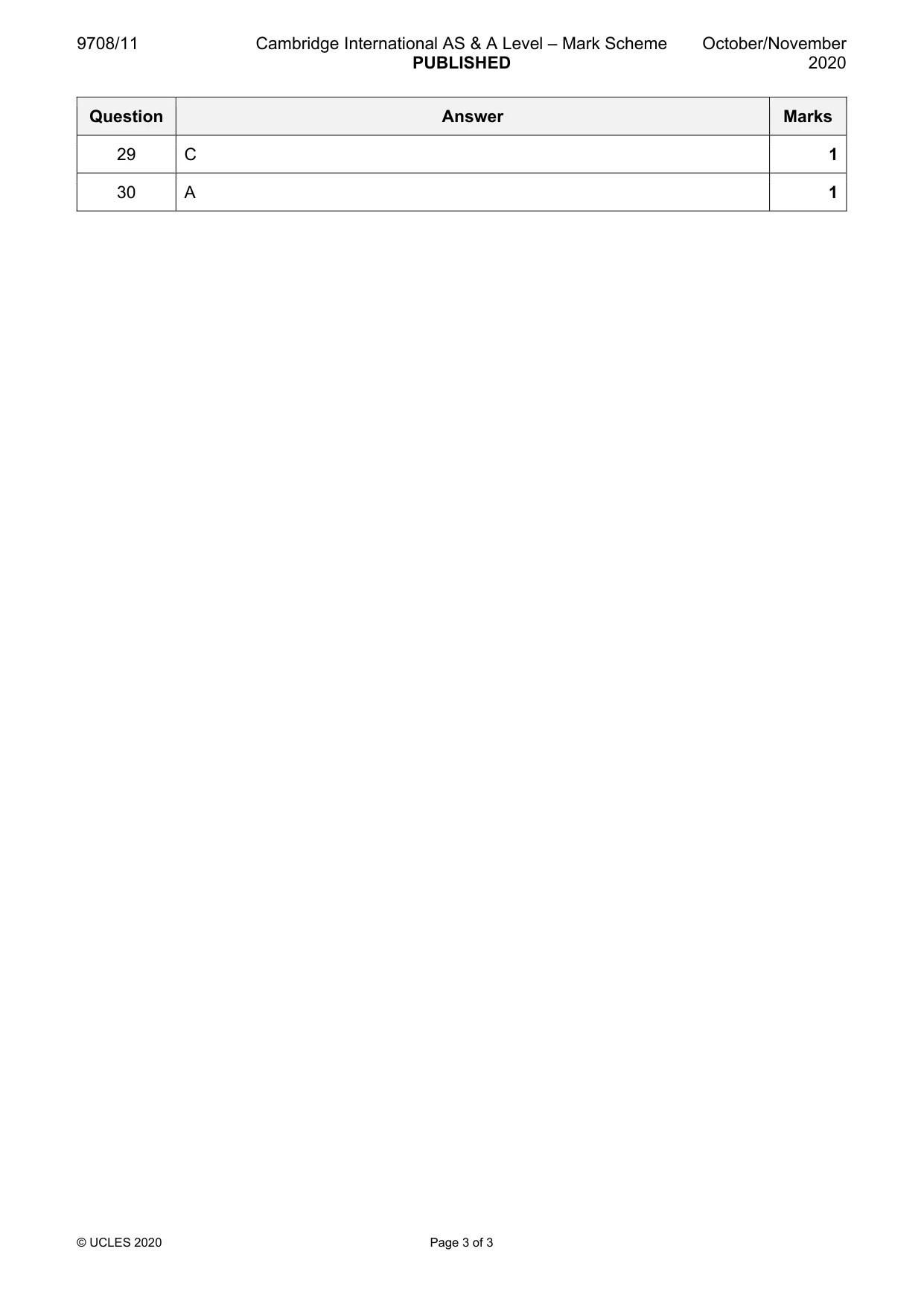 Mark scheme, page 3 of 3