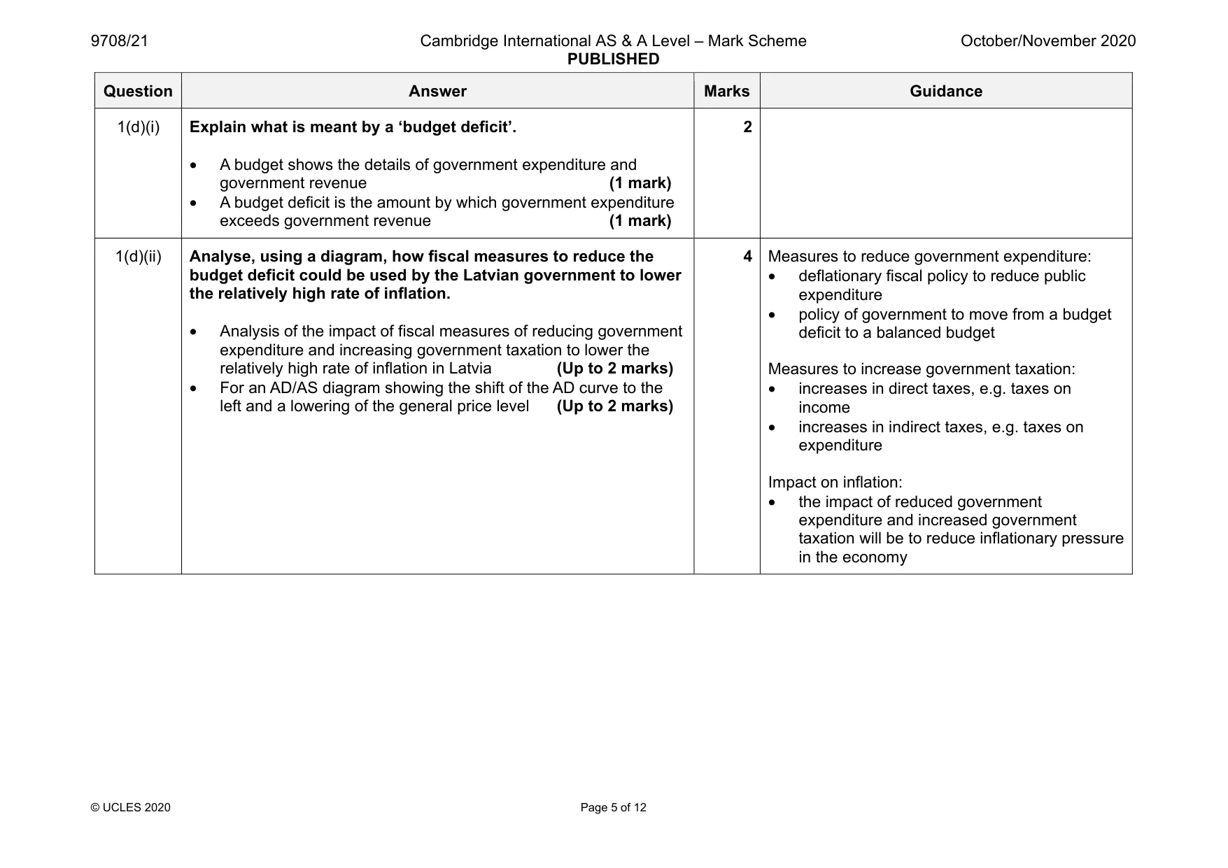 Mark scheme, page 5 of 12