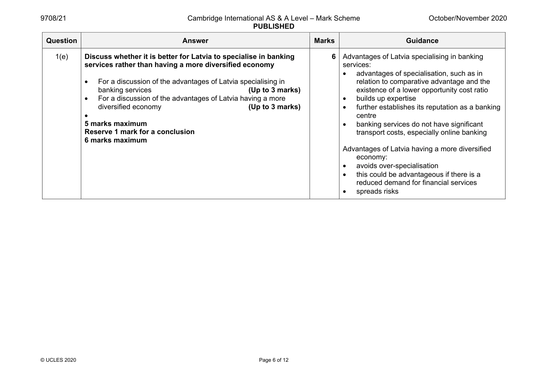 Mark scheme, page 6 of 12