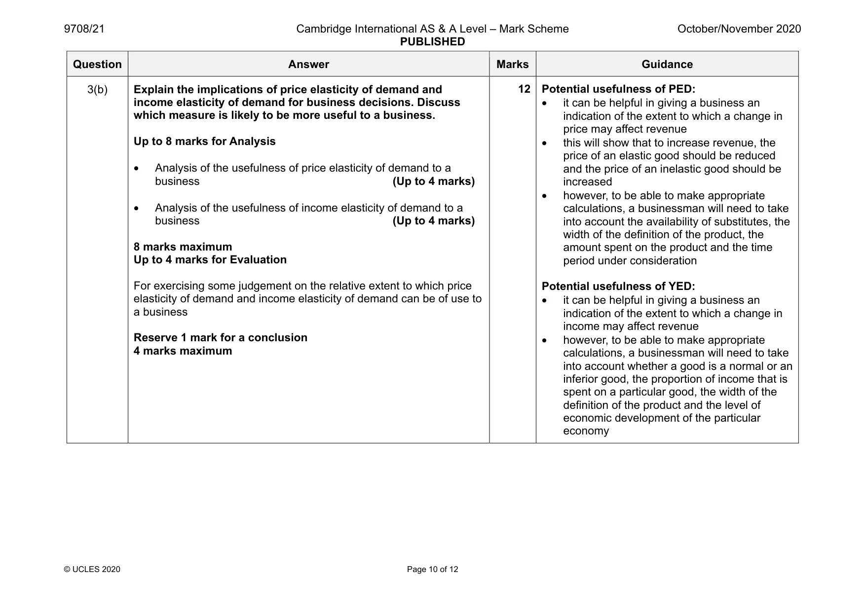 Mark scheme, page 10 of 12