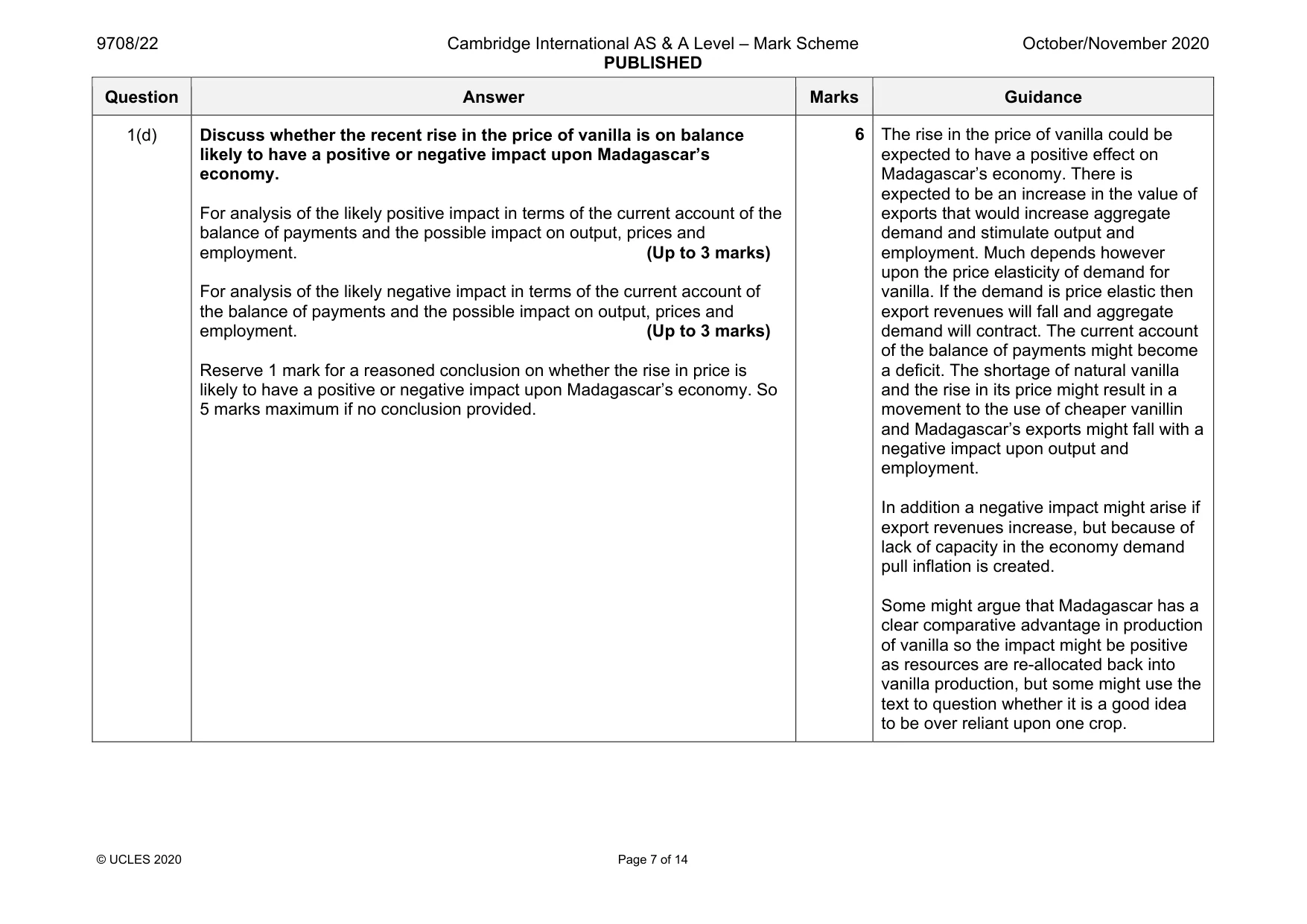 Mark scheme, page 7 of 14