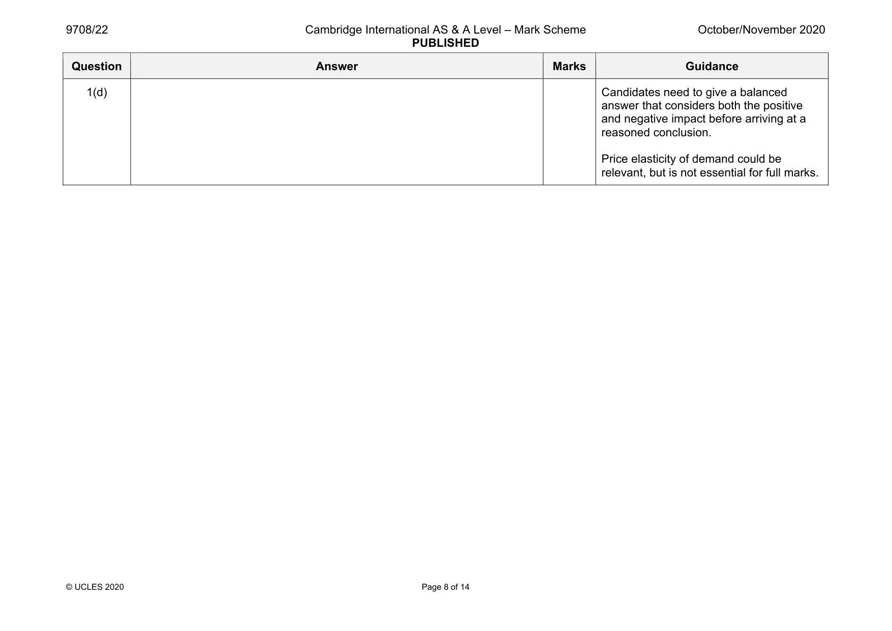Mark scheme, page 8 of 14