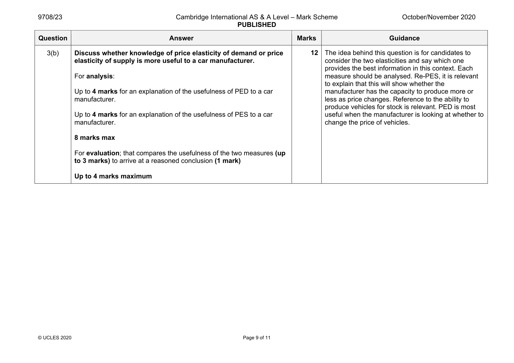 Mark scheme, page 9 of 11