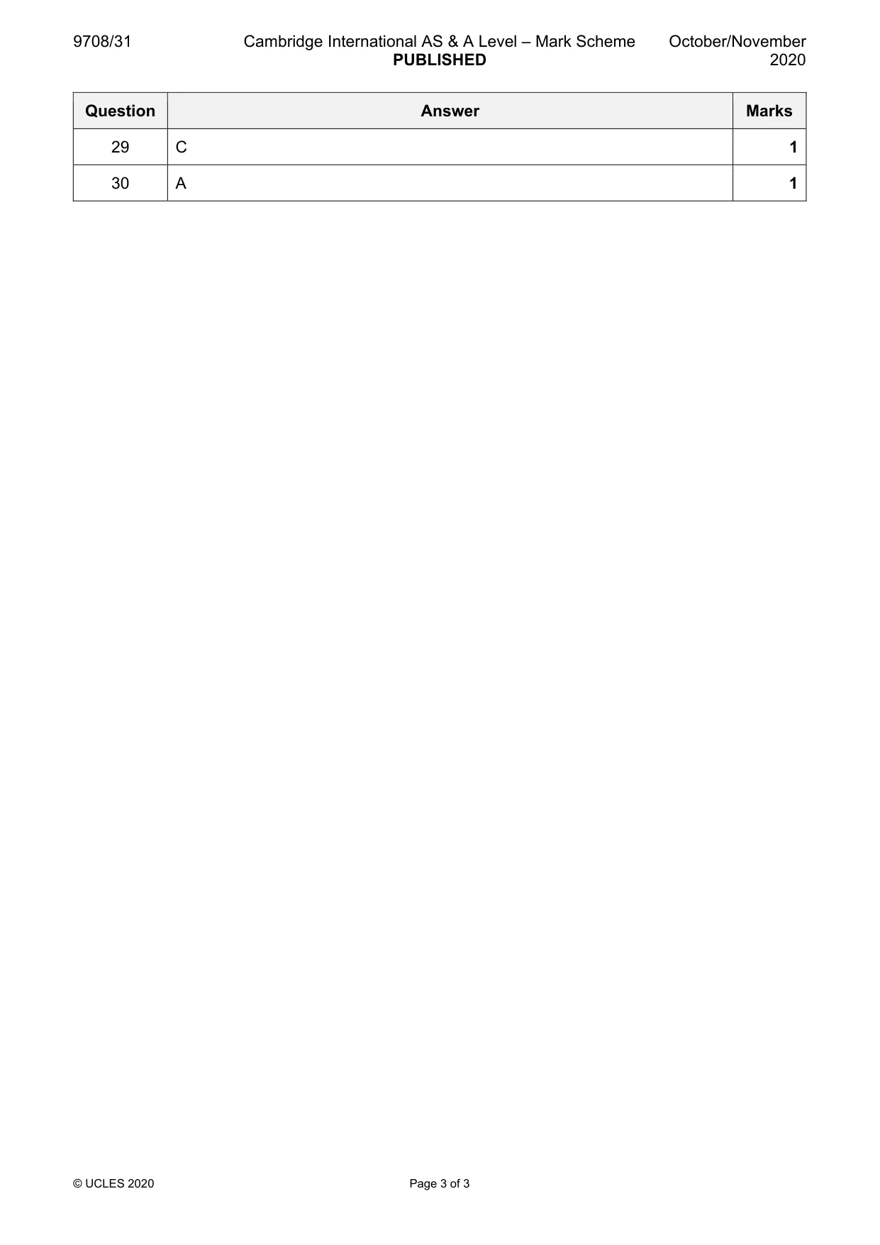 Mark scheme, page 3 of 3