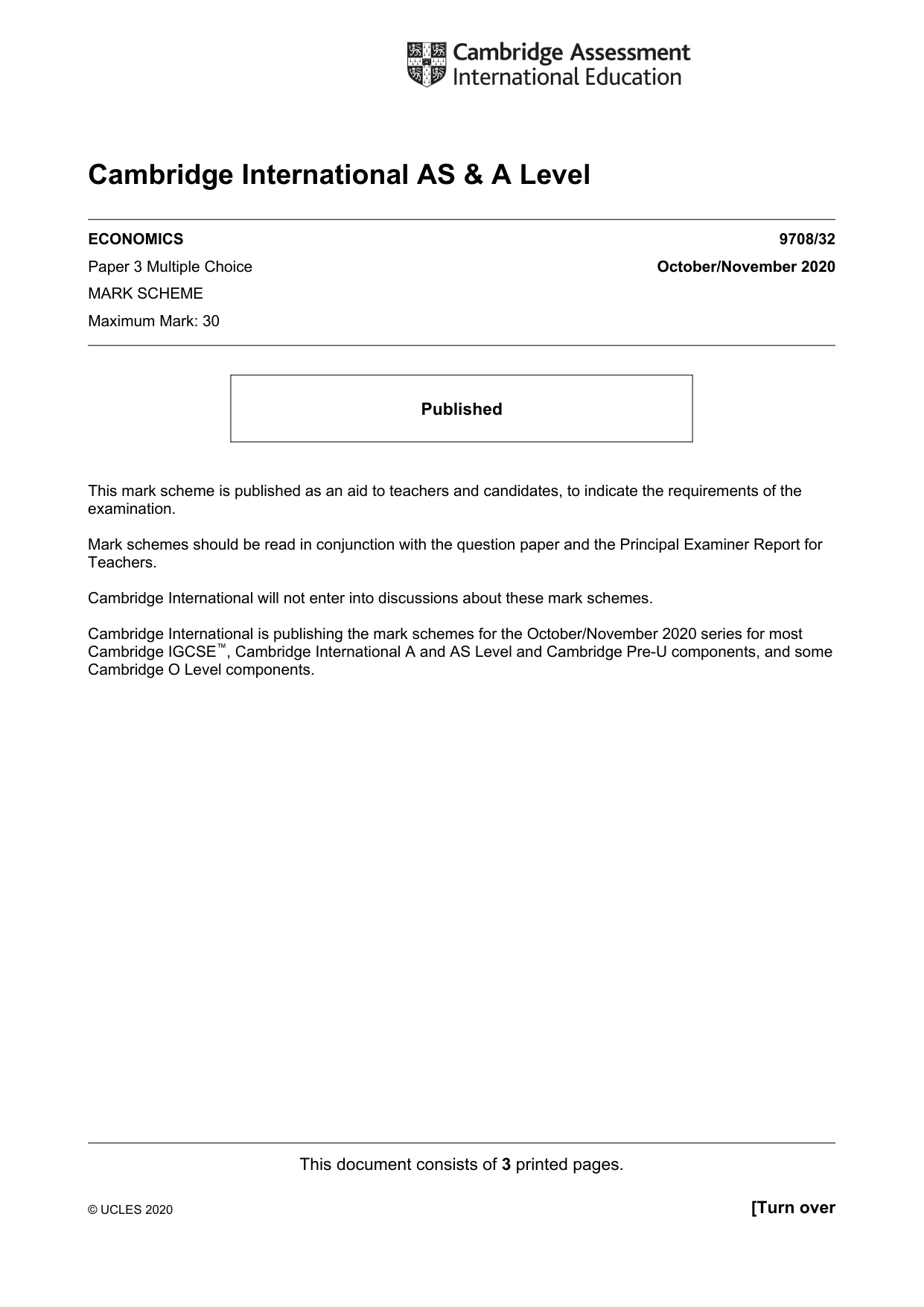 Mark scheme, page 1 of 3
