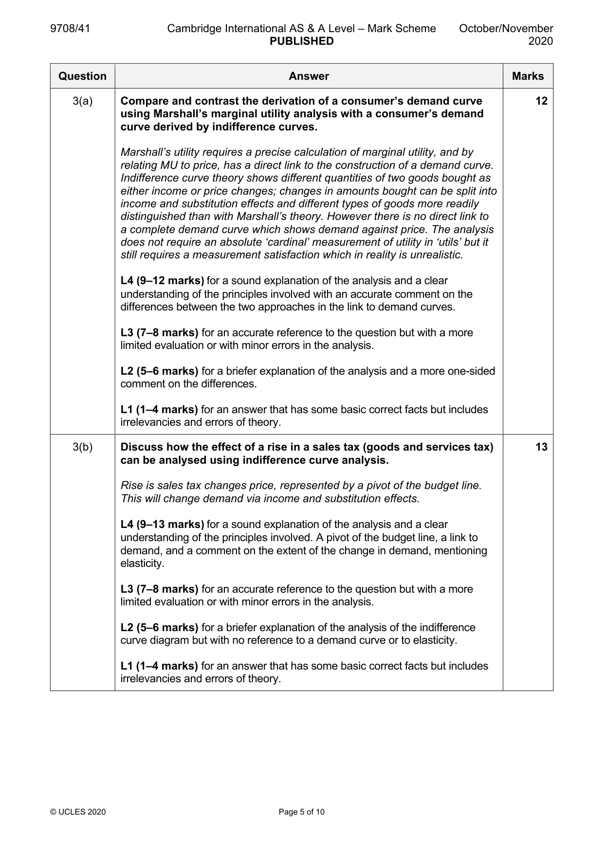 Mark scheme, page 5 of 10