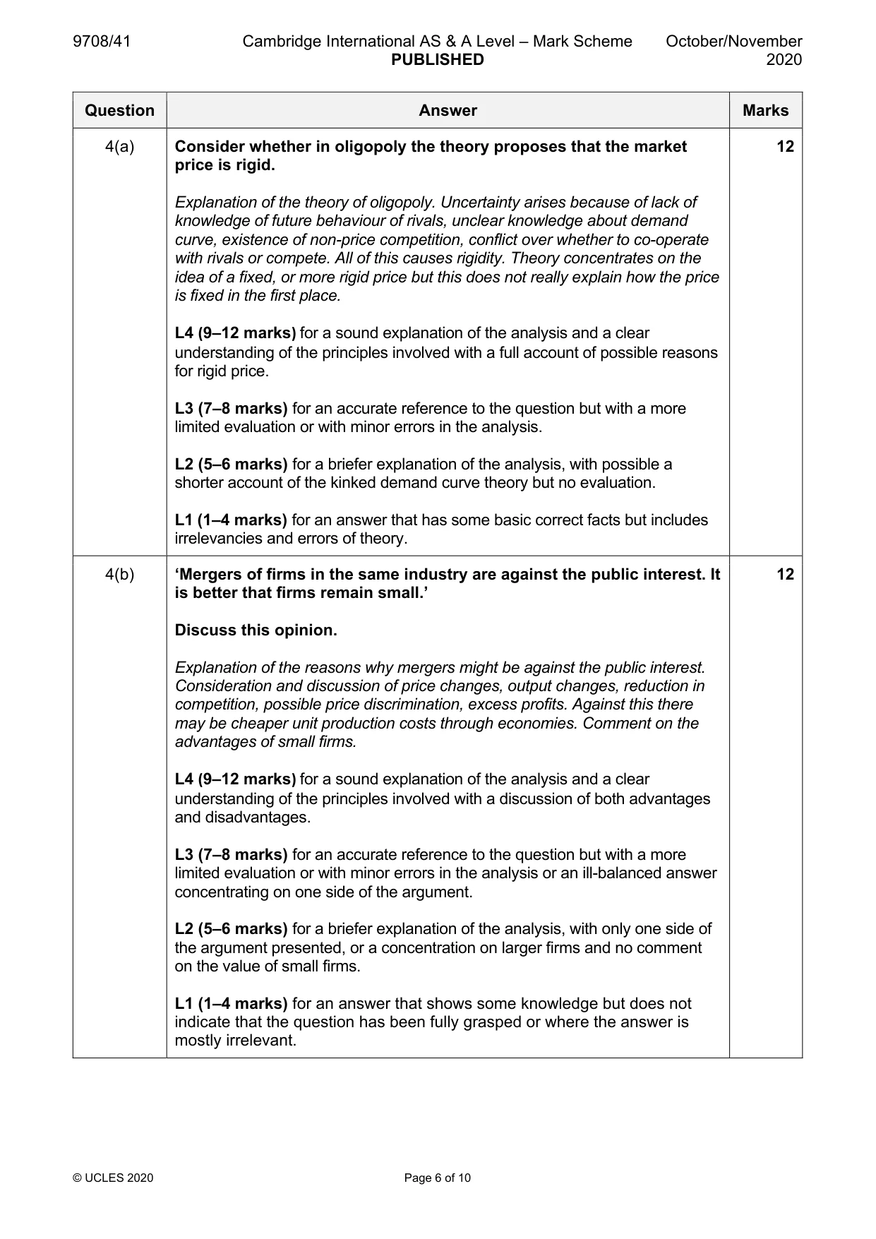 Mark scheme, page 6 of 10