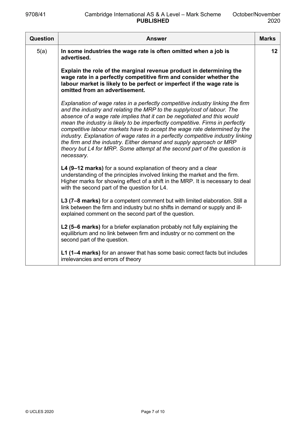 Mark scheme, page 7 of 10