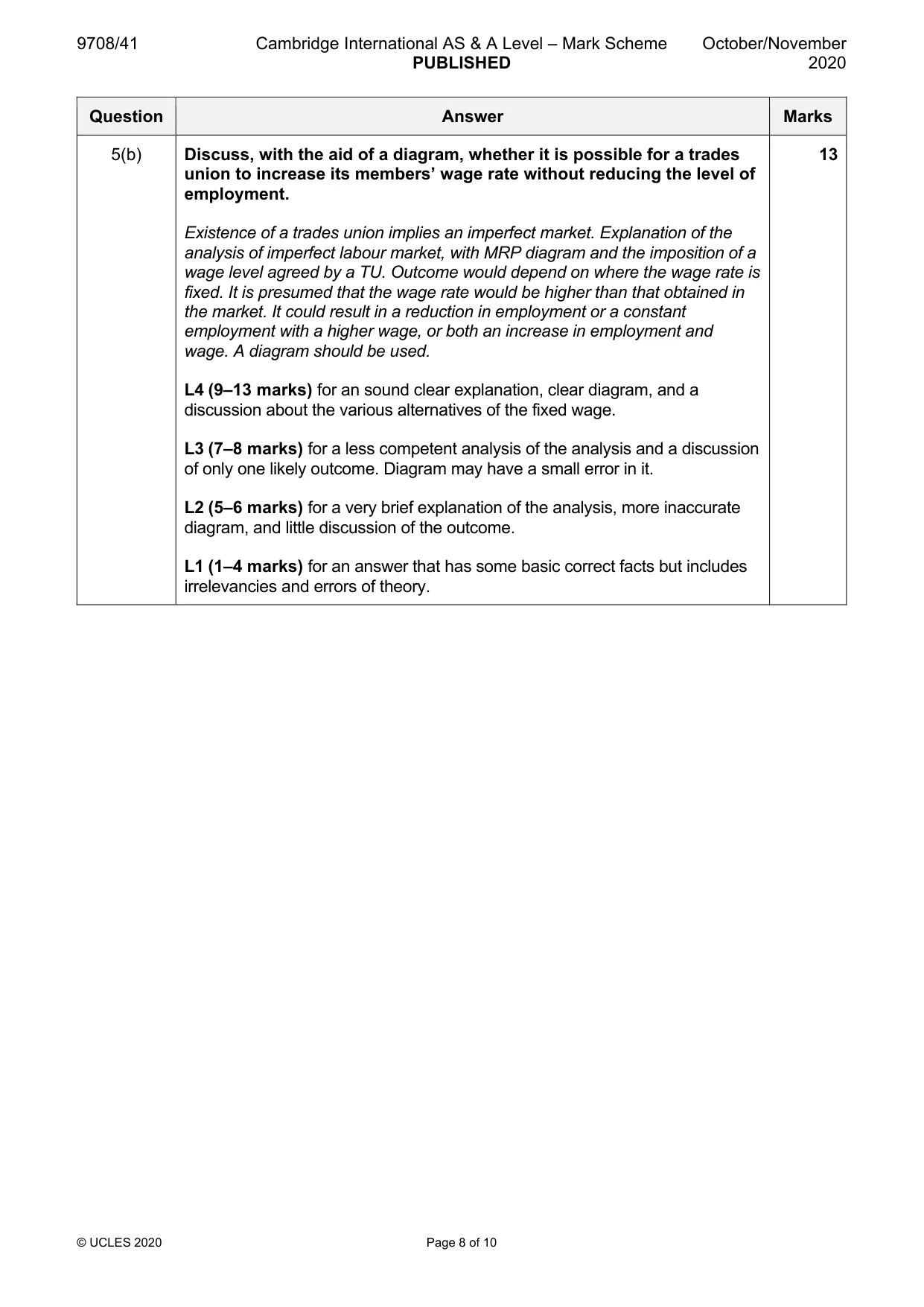 Mark scheme, page 8 of 10