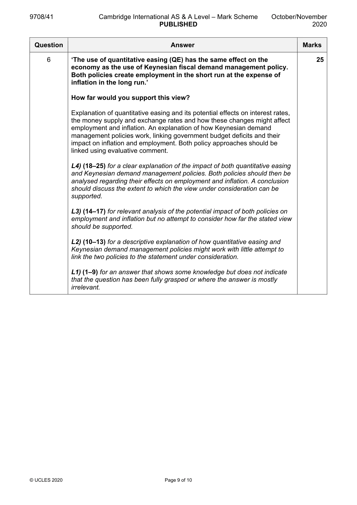 Mark scheme, page 9 of 10