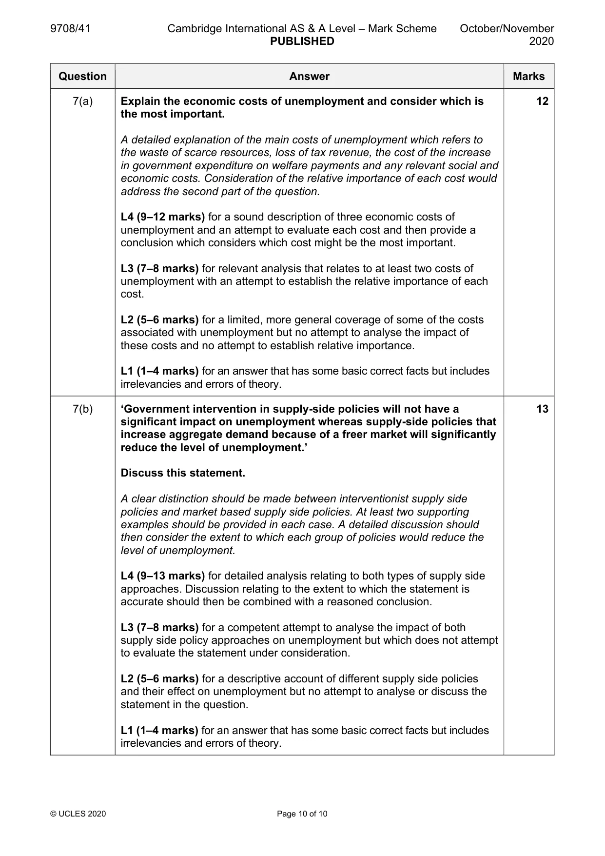 Mark scheme, page 10 of 10