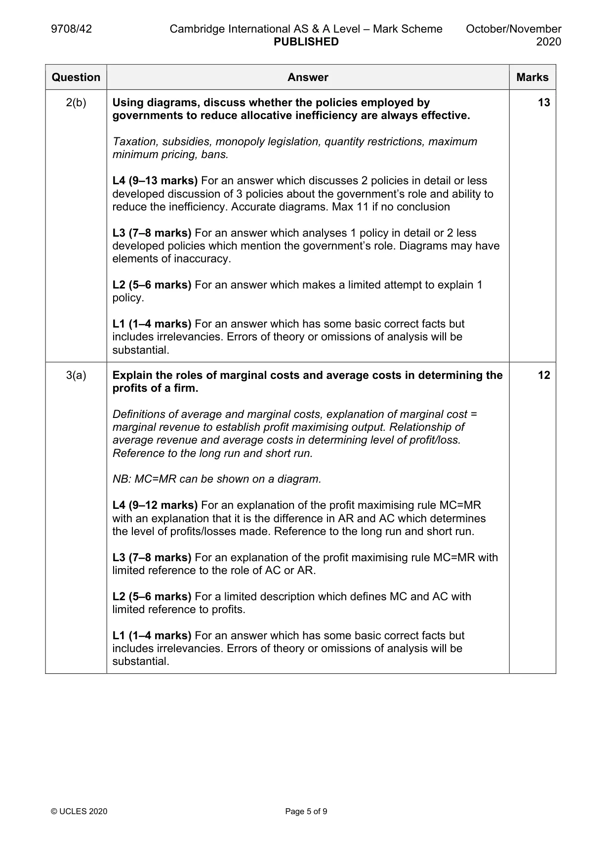 Mark scheme, page 5 of 9
