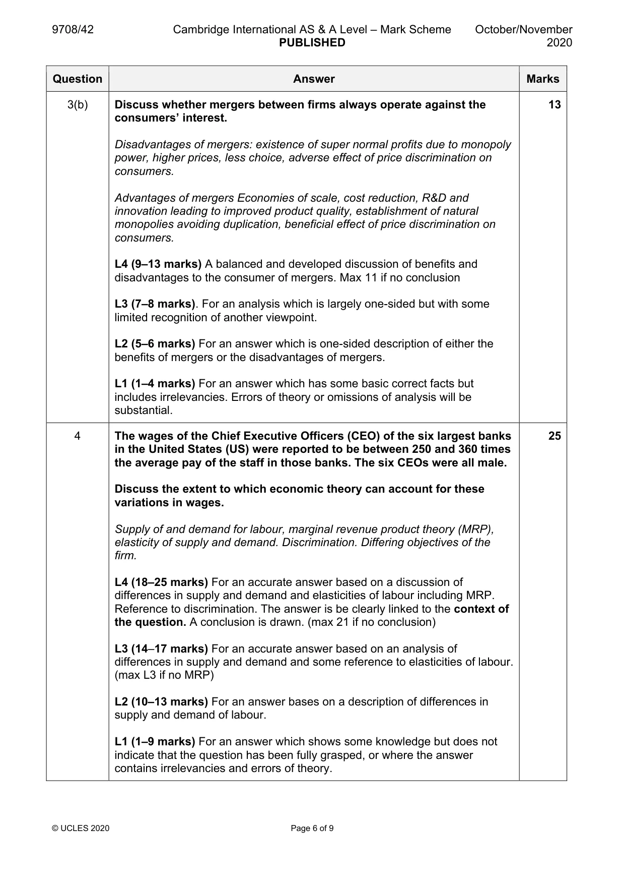 Mark scheme, page 6 of 9