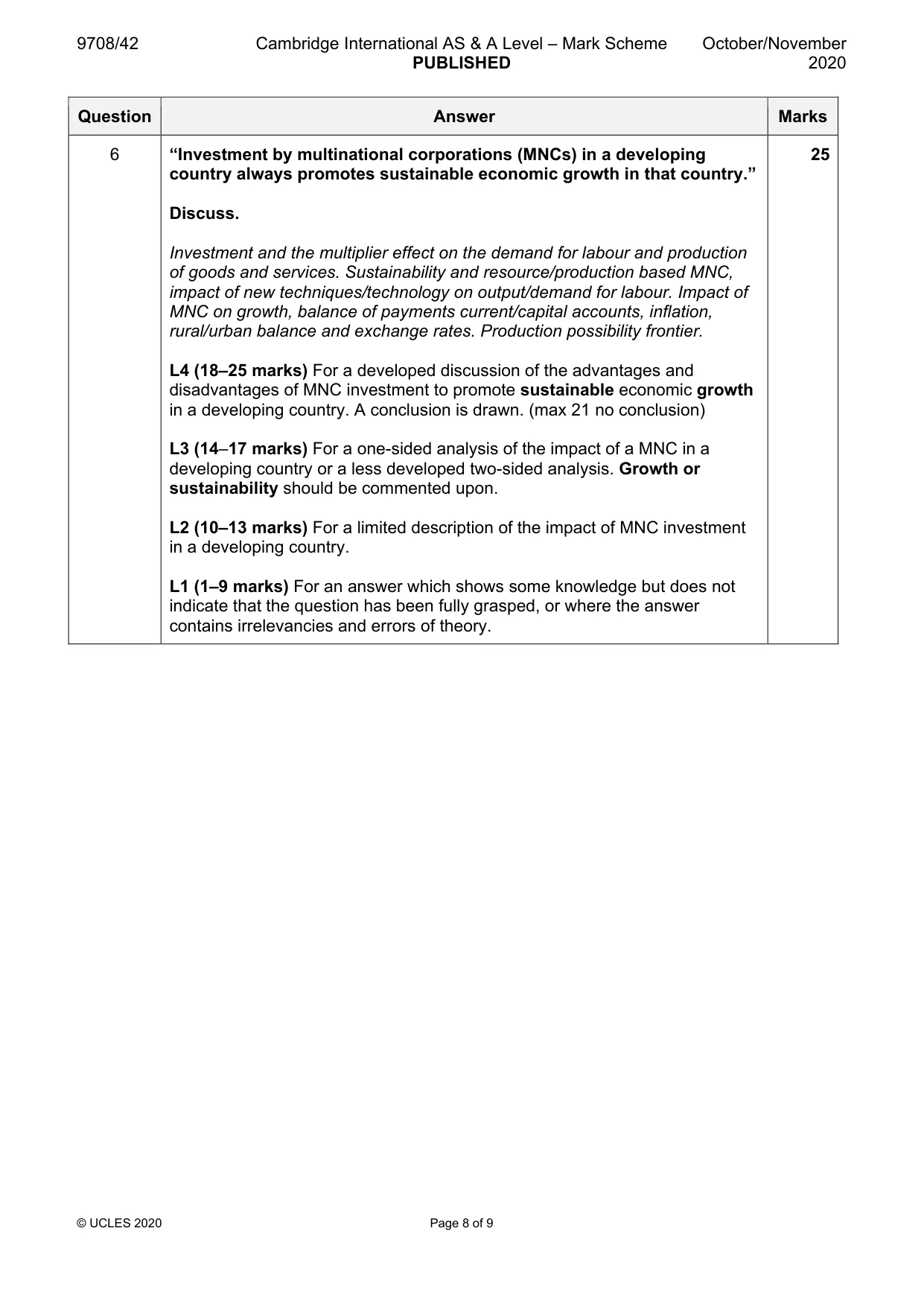 Mark scheme, page 8 of 9