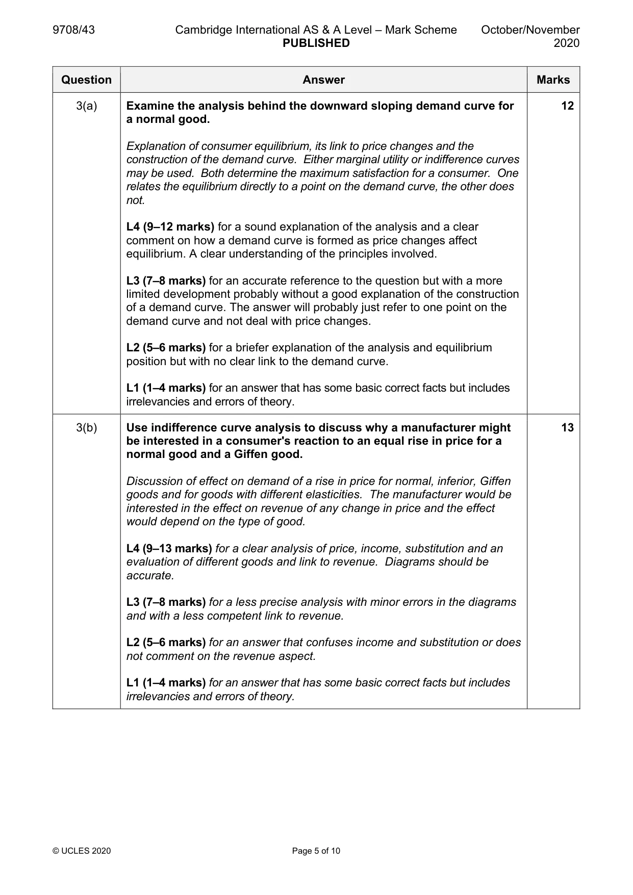 Mark scheme, page 5 of 10