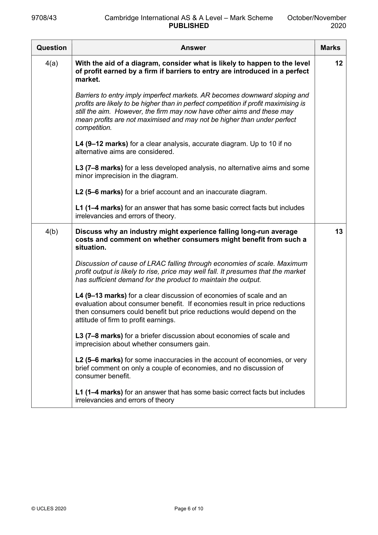 Mark scheme, page 6 of 10