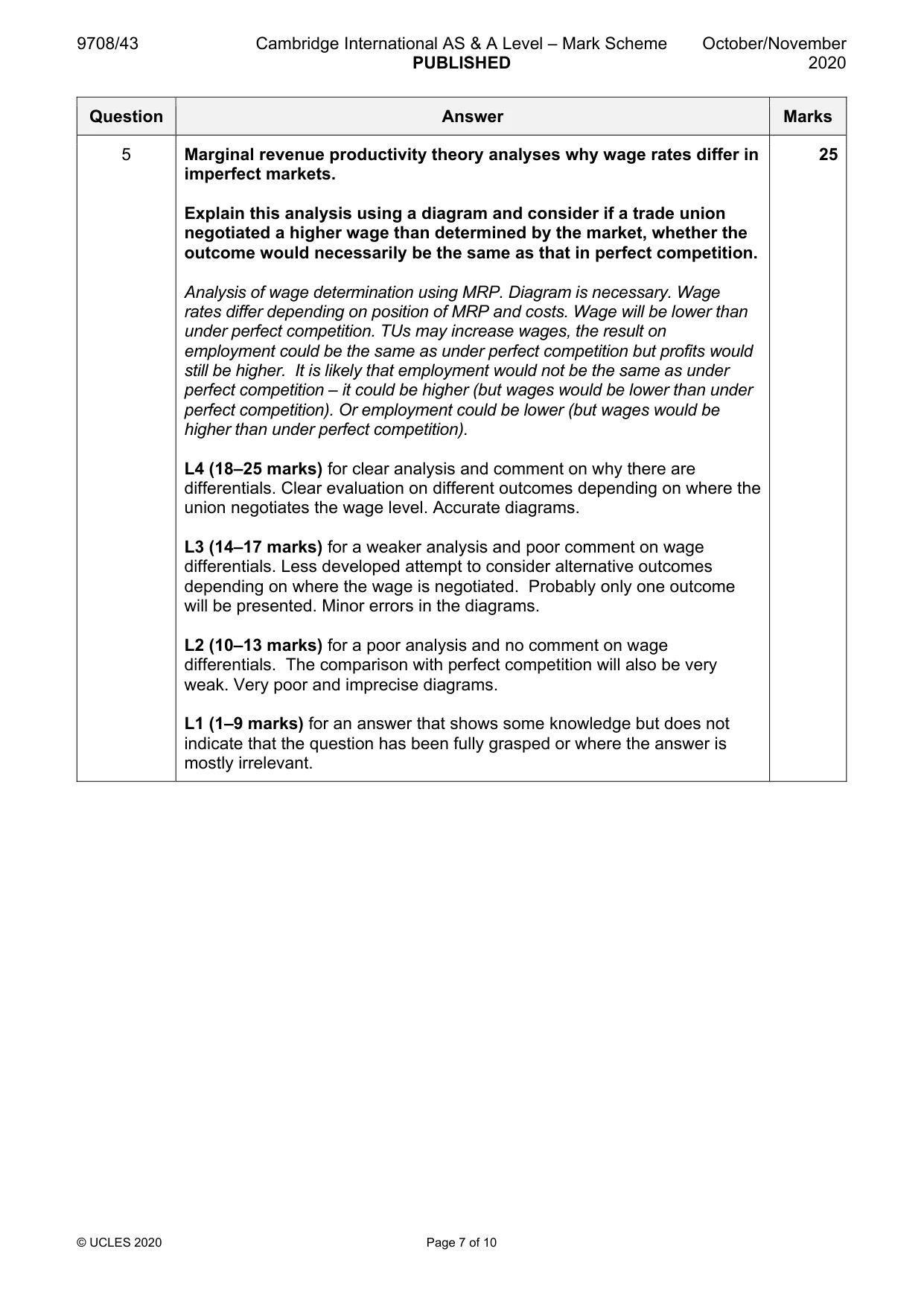 Mark scheme, page 7 of 10