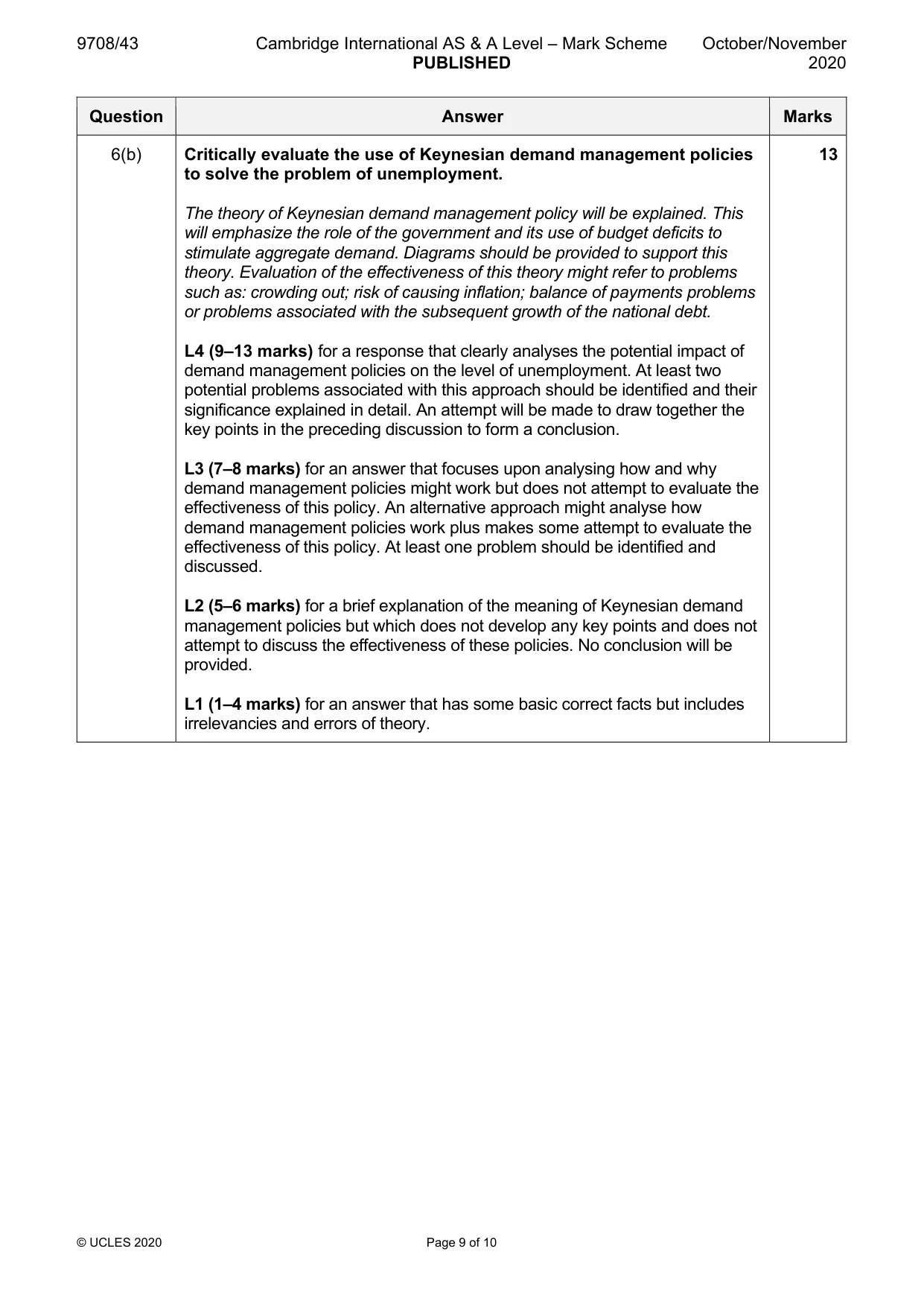 Mark scheme, page 9 of 10