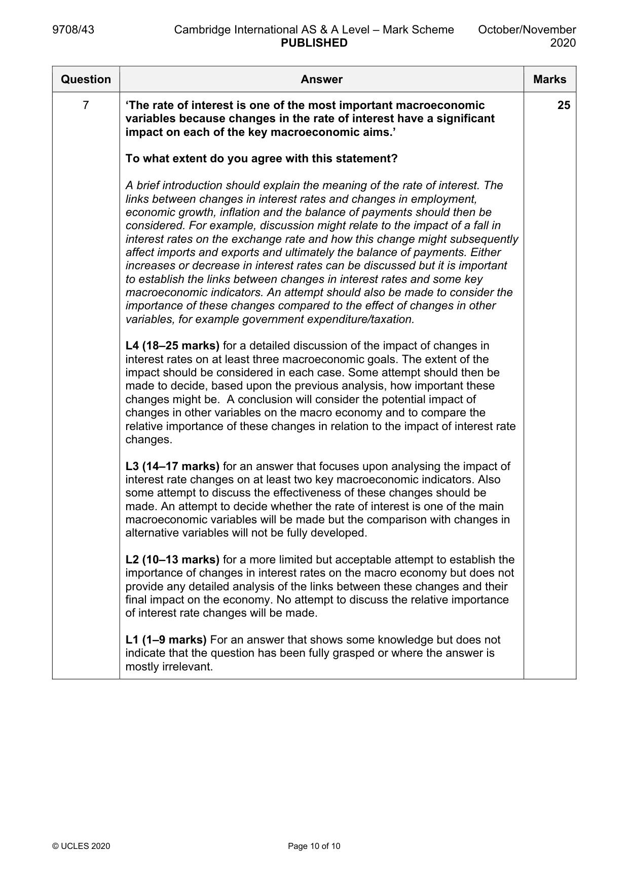 Mark scheme, page 10 of 10