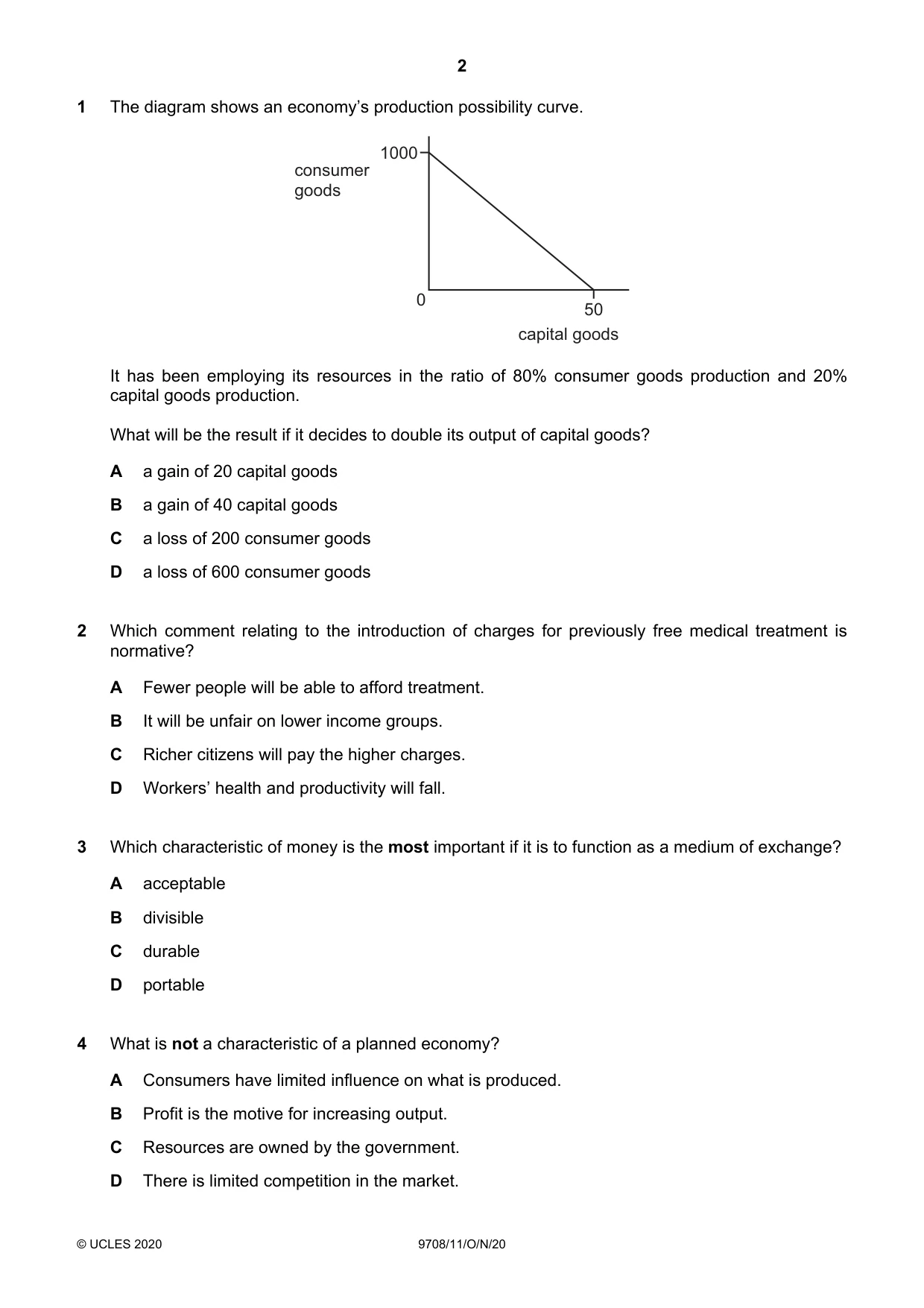 Cambridge A Level Economics 9708 2020 Oct/Nov Paper 1 · Variant 1 question paper, page 2 of 12