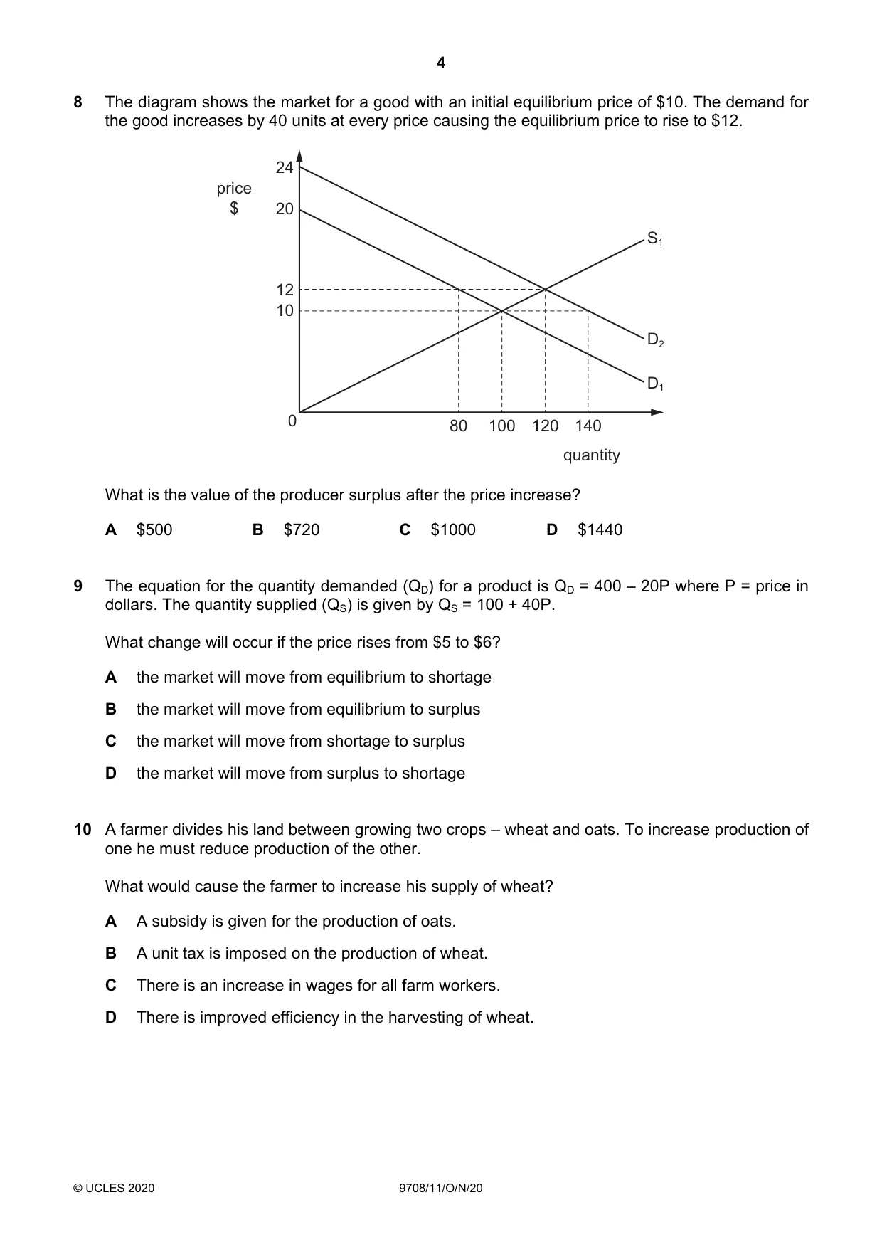 Cambridge A Level Economics 9708 2020 Oct/Nov Paper 1 · Variant 1 question paper, page 4 of 12