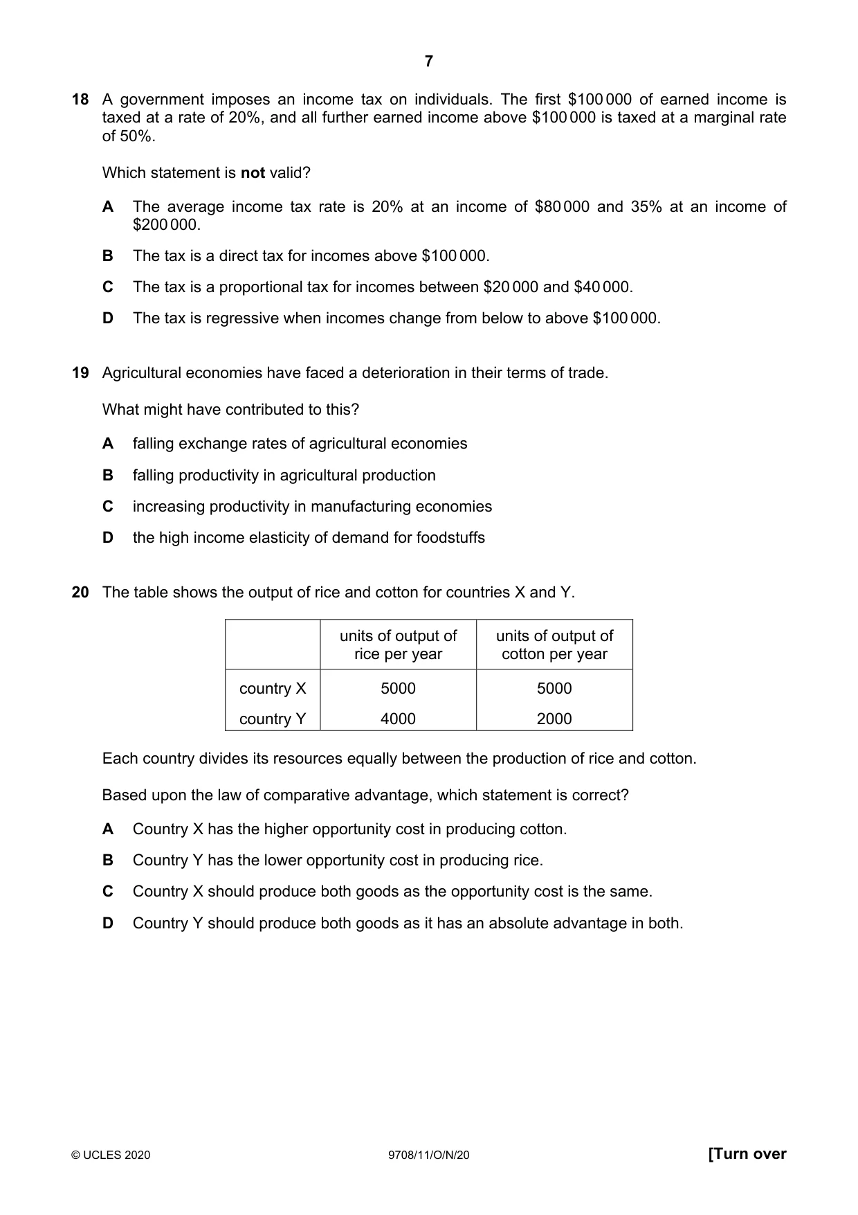 Cambridge A Level Economics 9708 2020 Oct/Nov Paper 1 · Variant 1 question paper, page 7 of 12