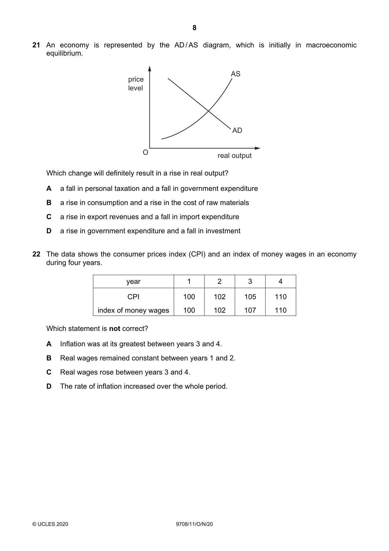 Cambridge A Level Economics 9708 2020 Oct/Nov Paper 1 · Variant 1 question paper, page 8 of 12