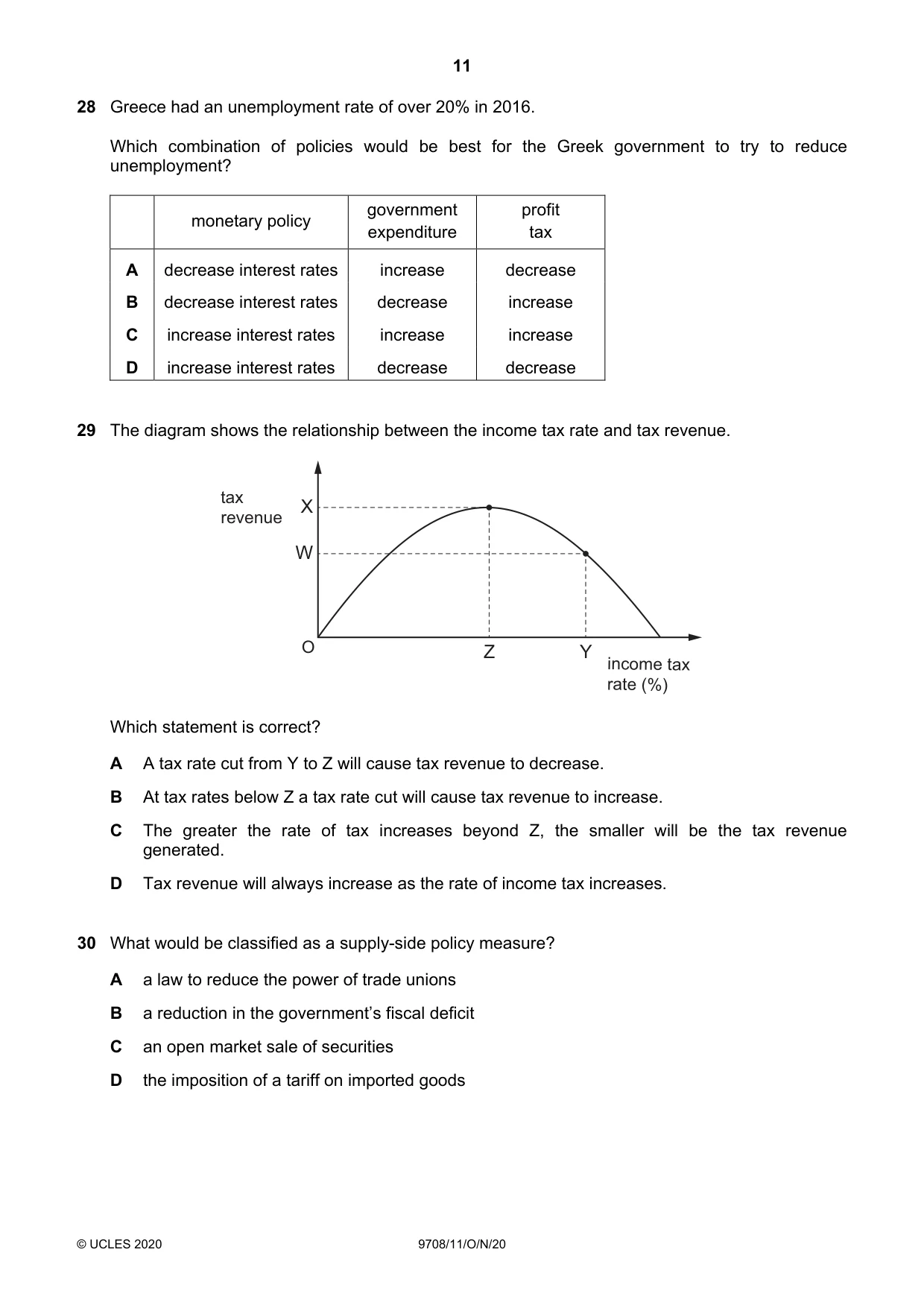 Cambridge A Level Economics 9708 2020 Oct/Nov Paper 1 · Variant 1 question paper, page 11 of 12