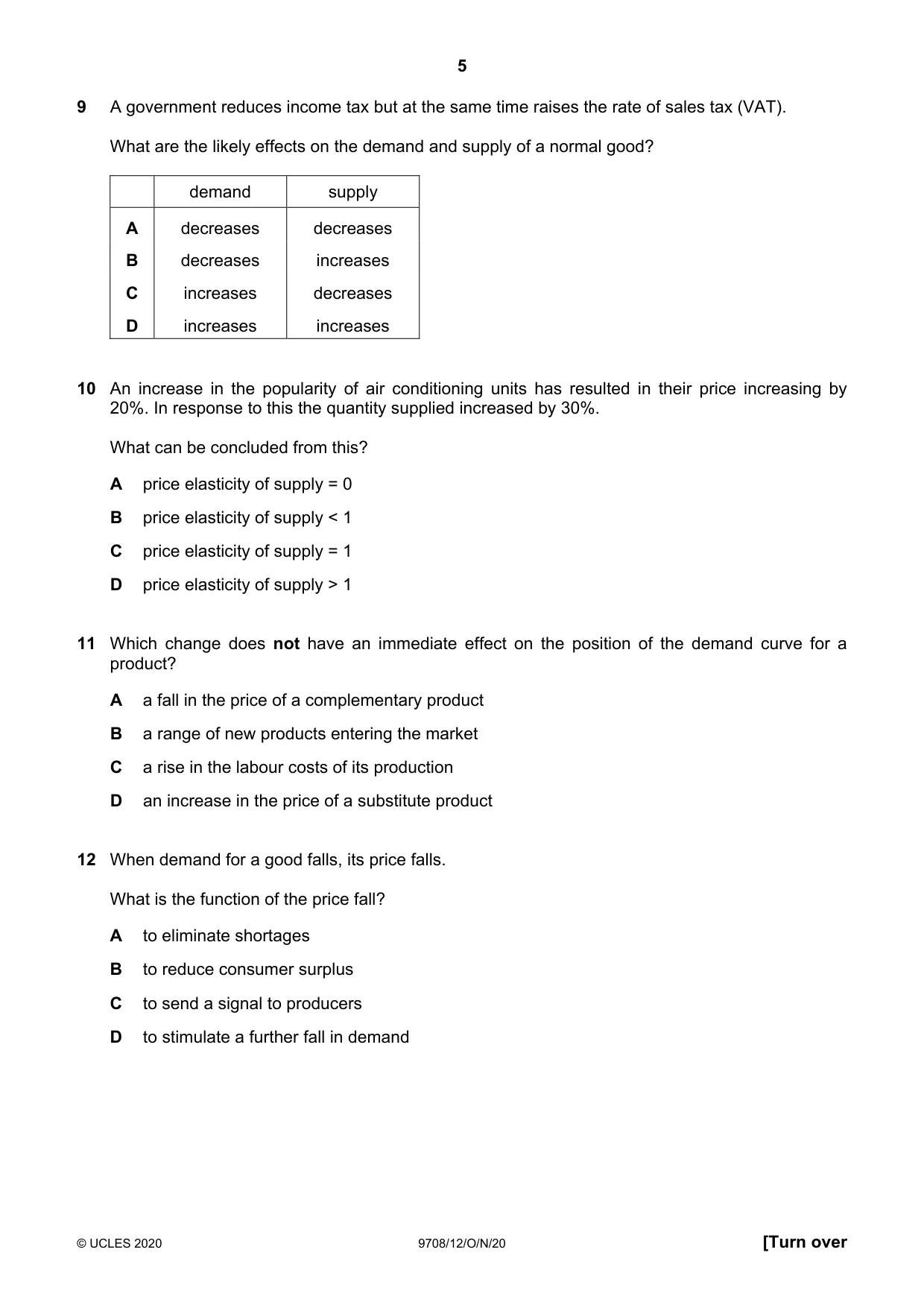 Cambridge A Level Economics 9708 2020 Oct/Nov Paper 1 · Variant 2 question paper, page 5 of 12