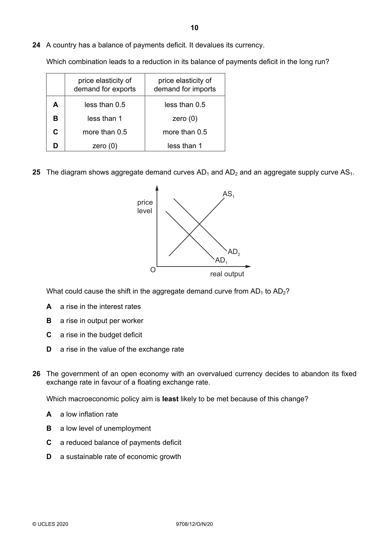 Cambridge A Level Economics 9708 2020 Oct/Nov Paper 1 · Variant 2 question paper, page 10 of 12