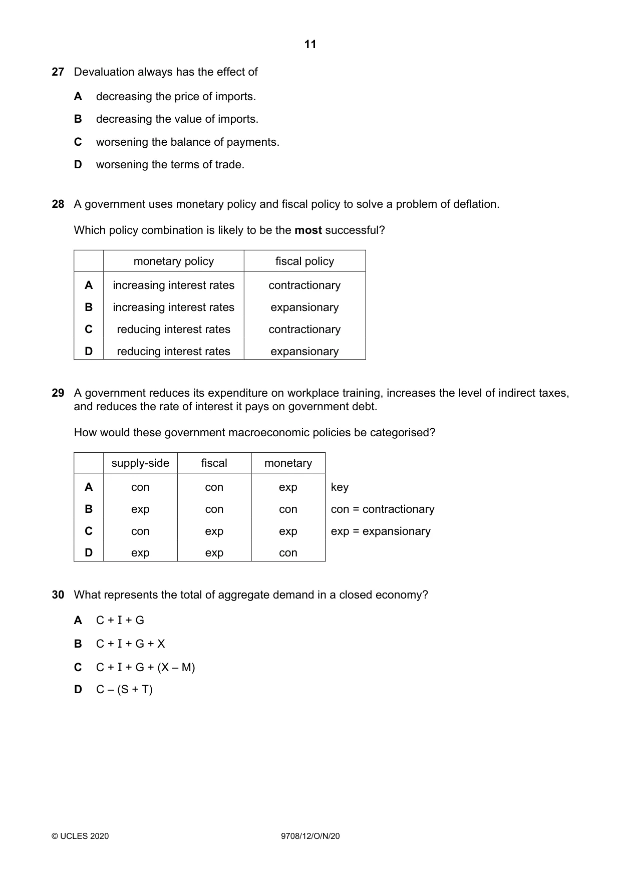 Cambridge A Level Economics 9708 2020 Oct/Nov Paper 1 · Variant 2 question paper, page 11 of 12