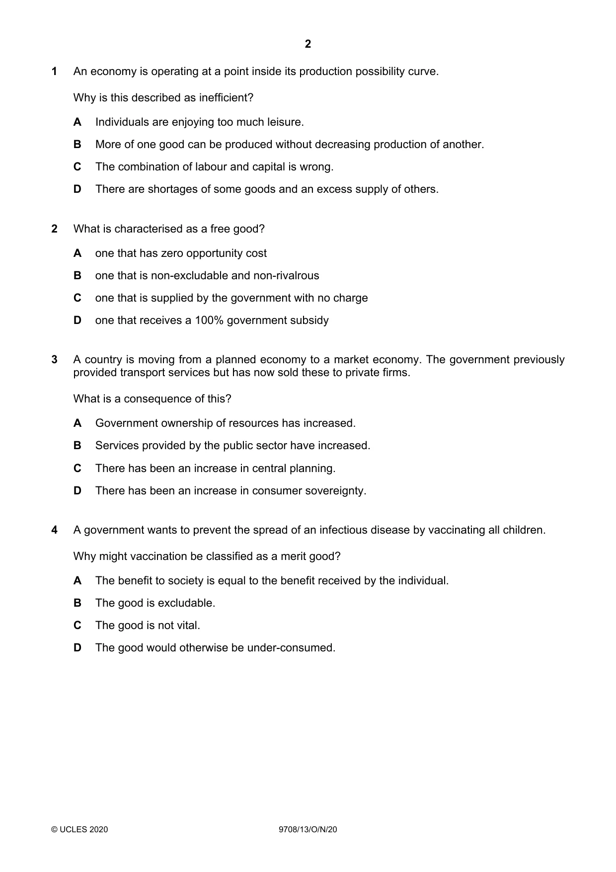 Cambridge A Level Economics 9708 2020 Oct/Nov Paper 1 · Variant 3 question paper, page 2 of 12