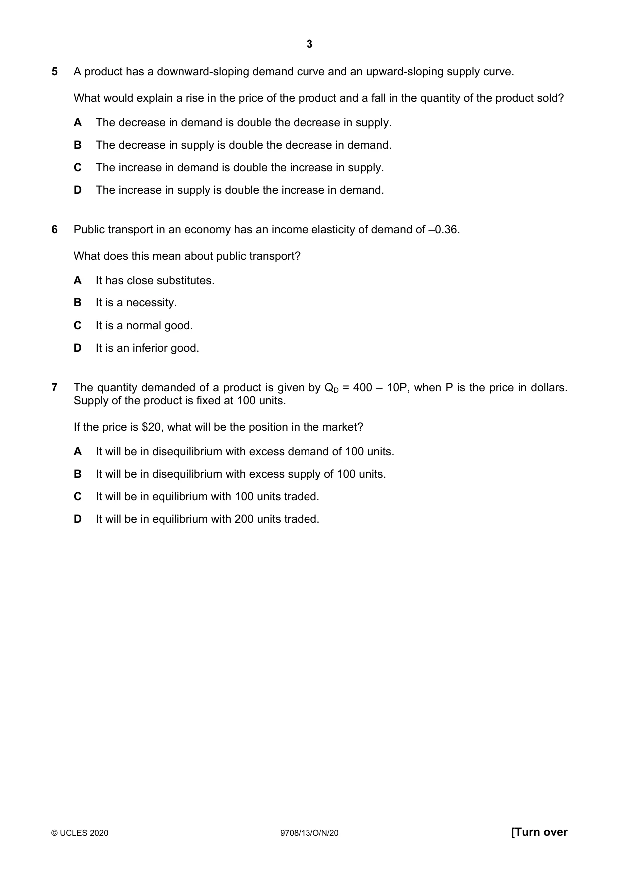 Cambridge A Level Economics 9708 2020 Oct/Nov Paper 1 · Variant 3 question paper, page 3 of 12