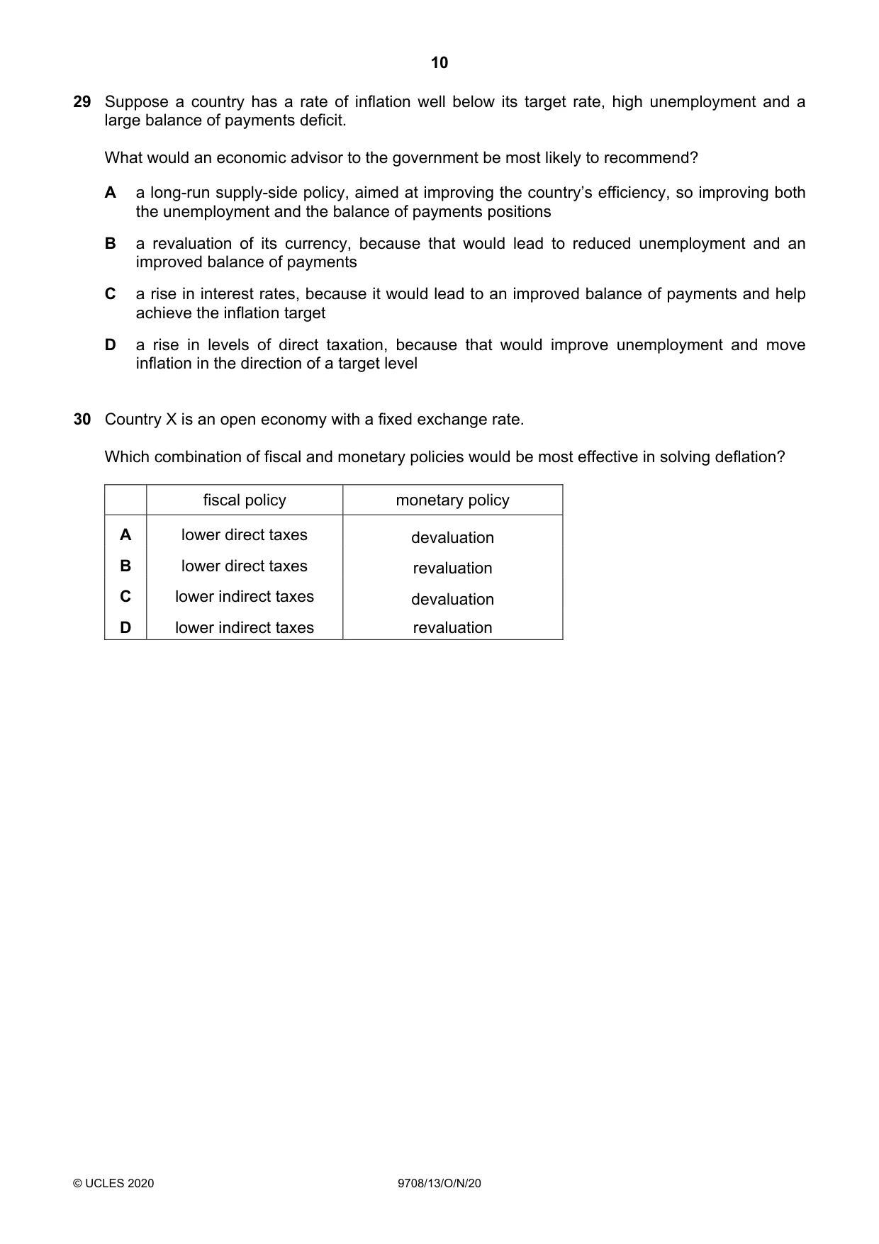 Cambridge A Level Economics 9708 2020 Oct/Nov Paper 1 · Variant 3 question paper, page 10 of 12