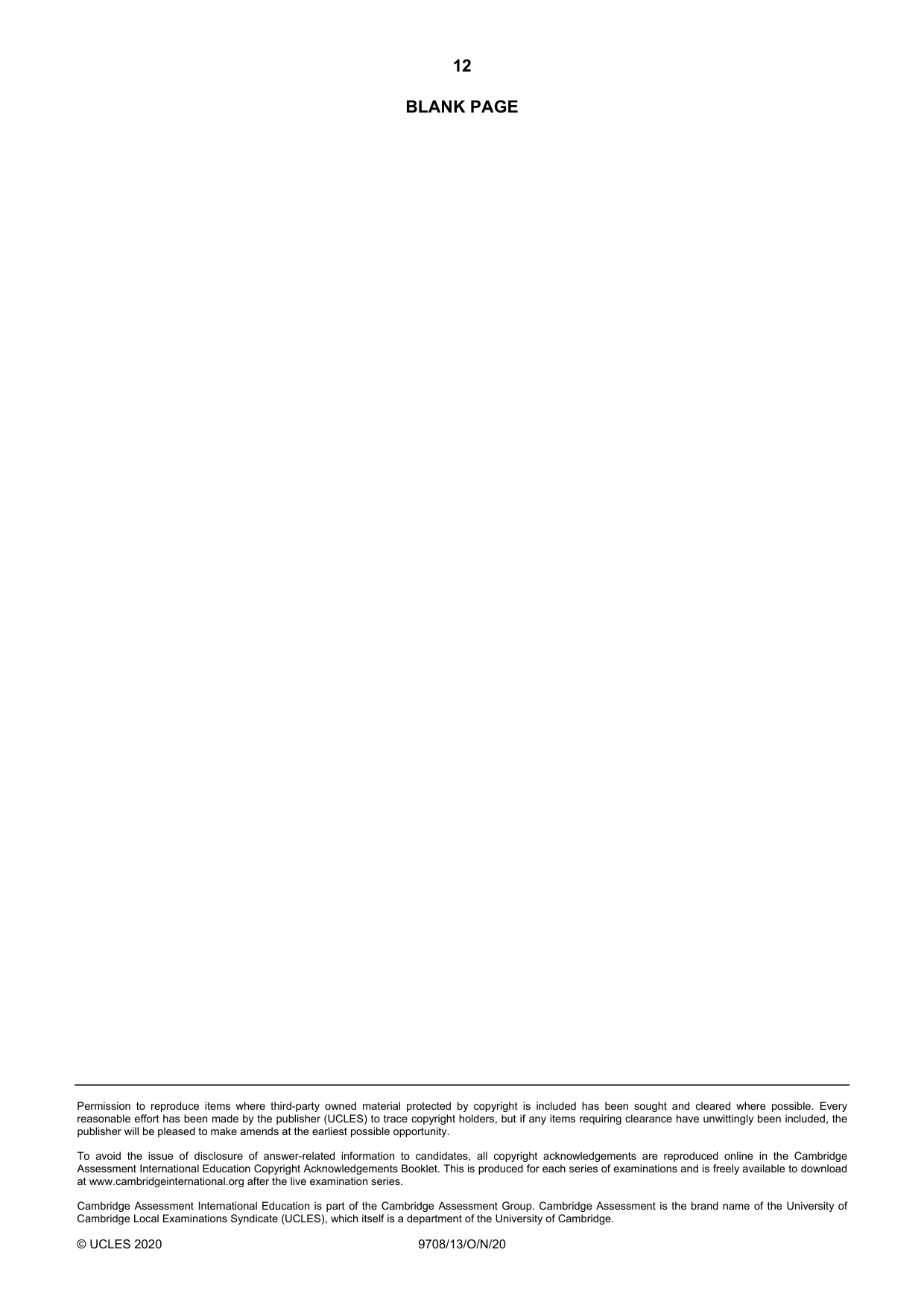 Cambridge A Level Economics 9708 2020 Oct/Nov Paper 1 · Variant 3 question paper, page 12 of 12