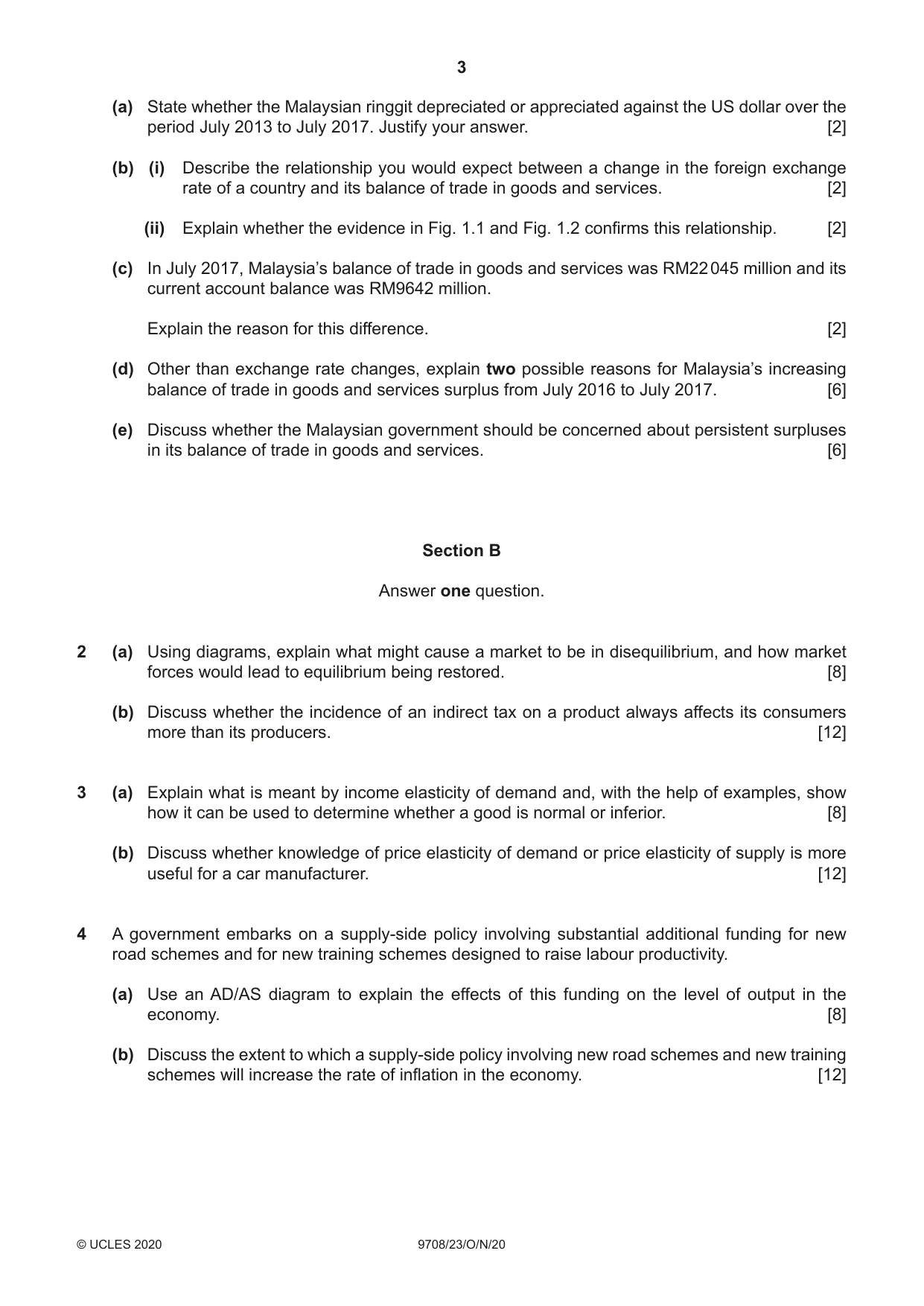 Cambridge A Level Economics 9708 2020 Oct/Nov Paper 2 · Variant 3 question paper, page 3 of 4