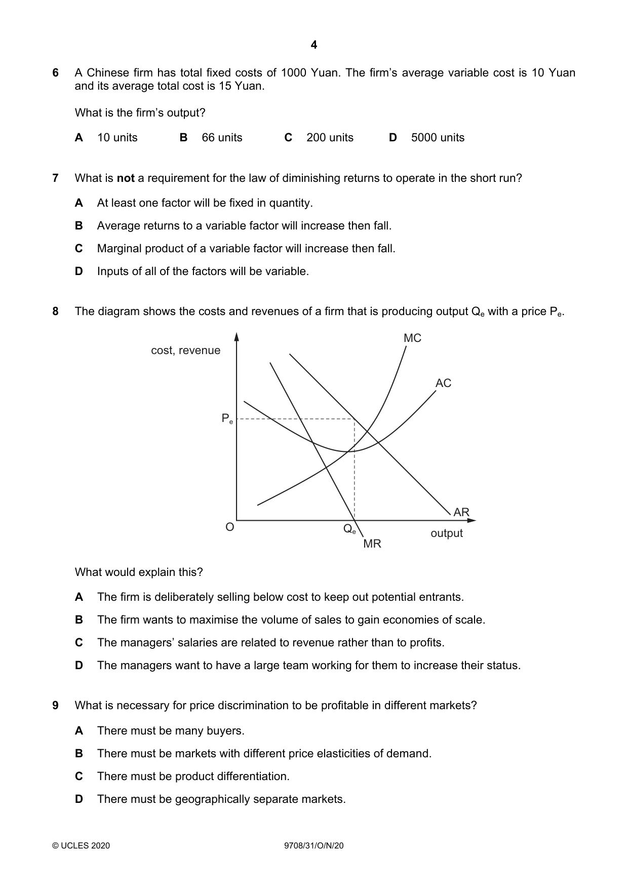 Cambridge A Level Economics 9708 2020 Oct/Nov Paper 3 · Variant 1 question paper, page 4 of 12