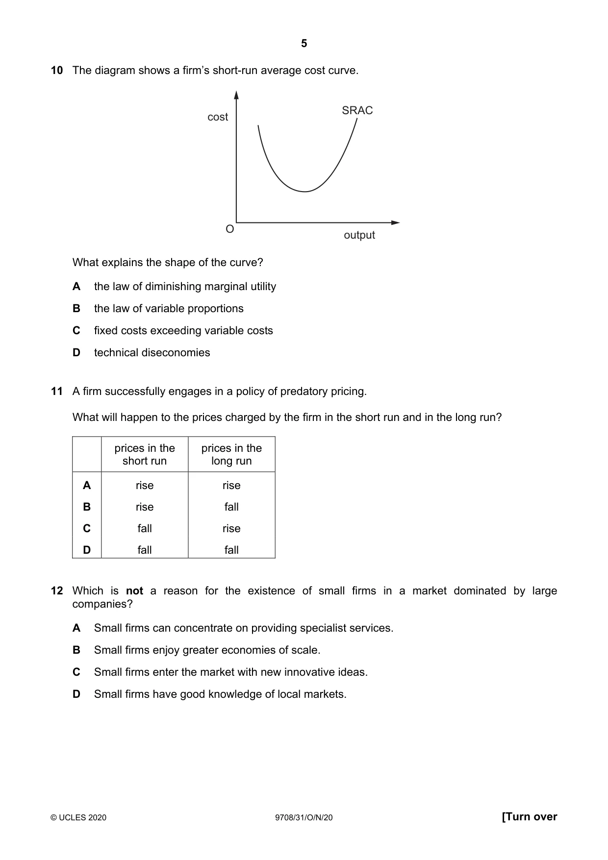 Cambridge A Level Economics 9708 2020 Oct/Nov Paper 3 · Variant 1 question paper, page 5 of 12