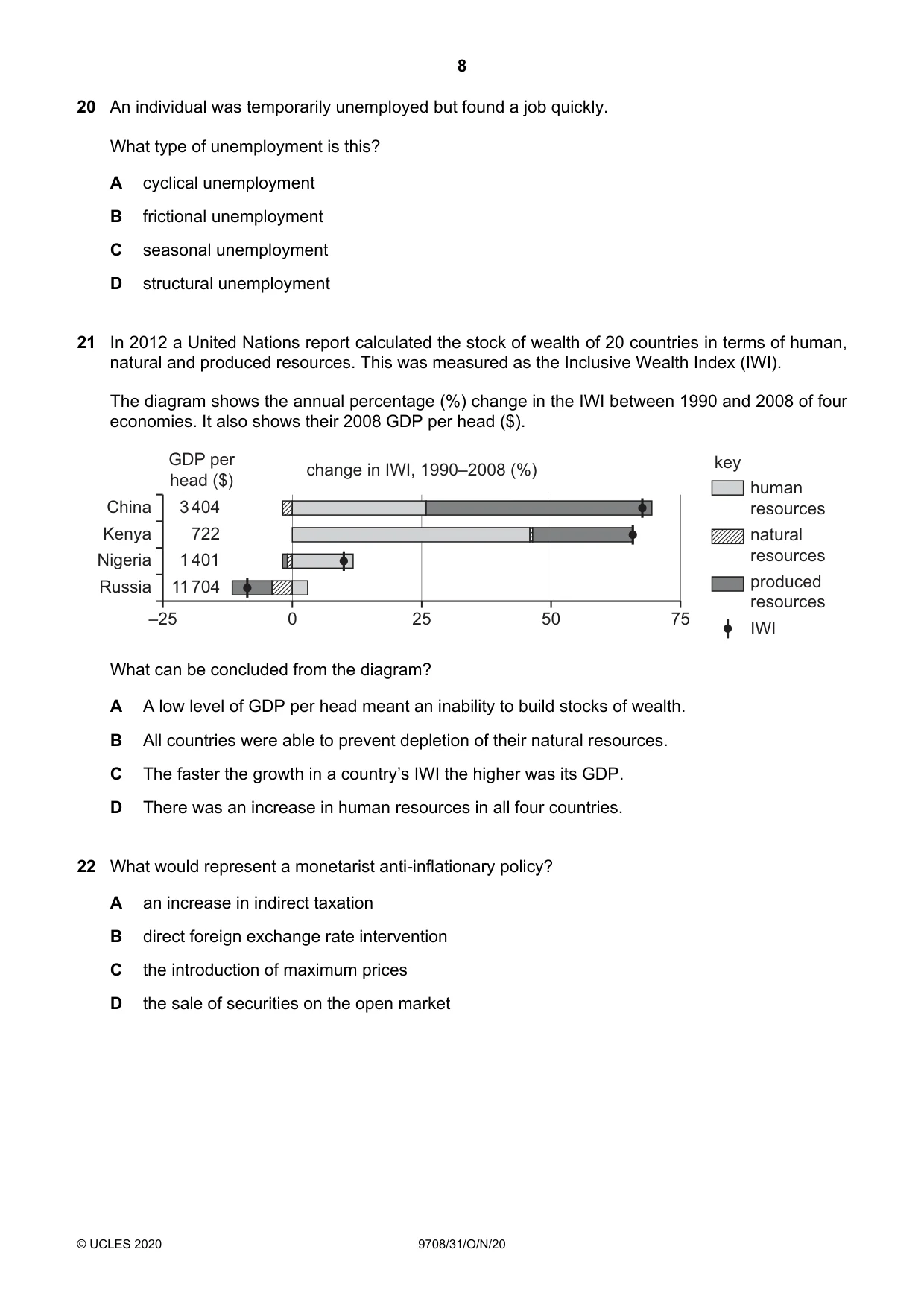 Cambridge A Level Economics 9708 2020 Oct/Nov Paper 3 · Variant 1 question paper, page 8 of 12